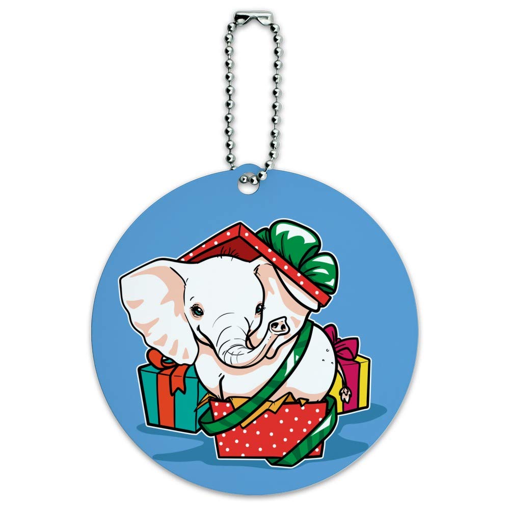 White Elephant Luggage ID Tag - Round Present Gift Box - Perfect for Travel, Parties & Secret Santa Gifts