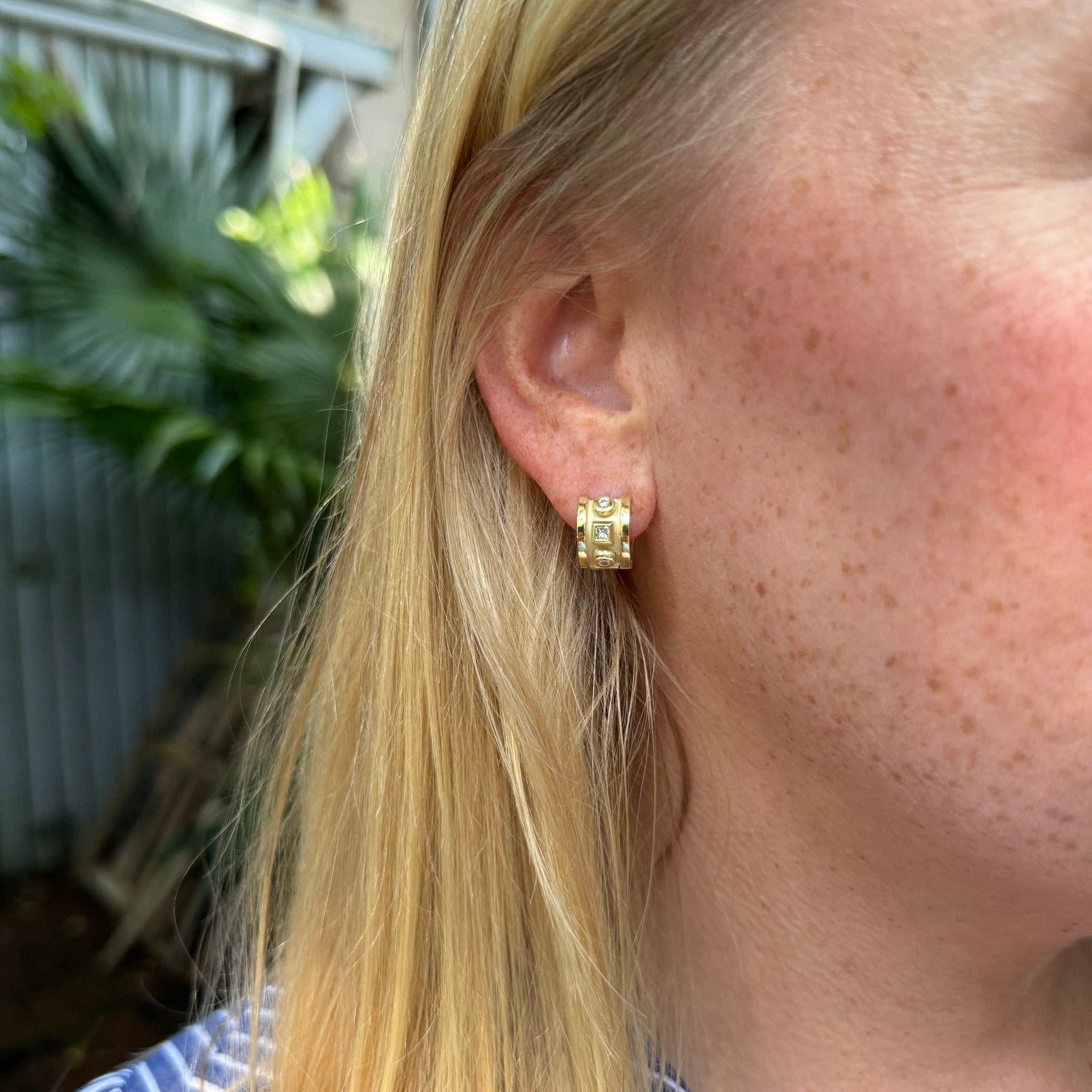 14K Yellow Gold Huggie Hoop Earrings for Women - Minimalist Diamond Studded Huggies - Perfect for Everyday Wear, Parties & Gifting