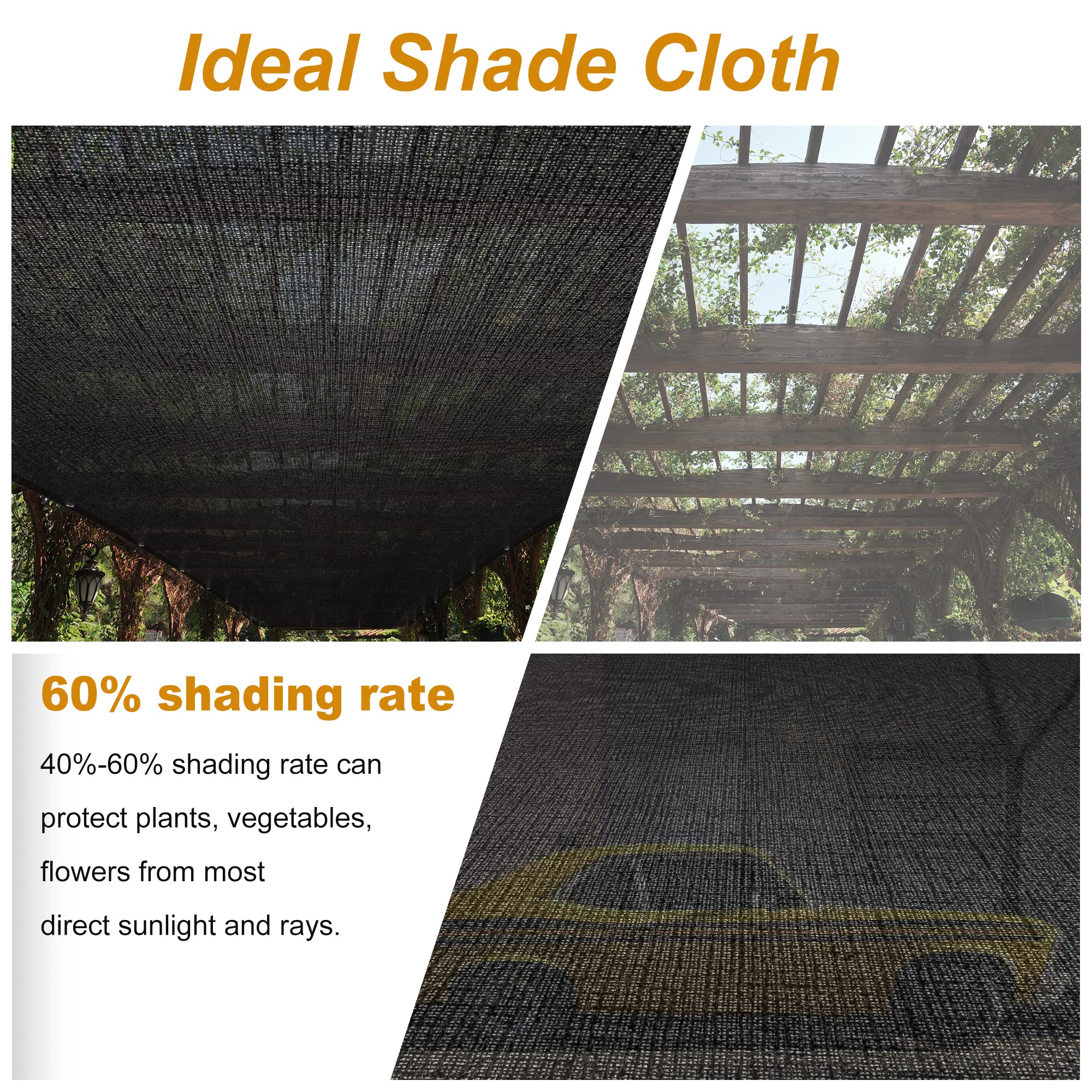 SPORTYOUTH 50-60% Black Shade Cloth 6x12 FT - UV Resistant Sun Block Mesh Tarp with Grommets for Garden, Greenhouse, Pergola, RV, Chicken Coop & Patio Canopy - Outdoor Sun Protection Cover for Plants, Pets and Relaxation