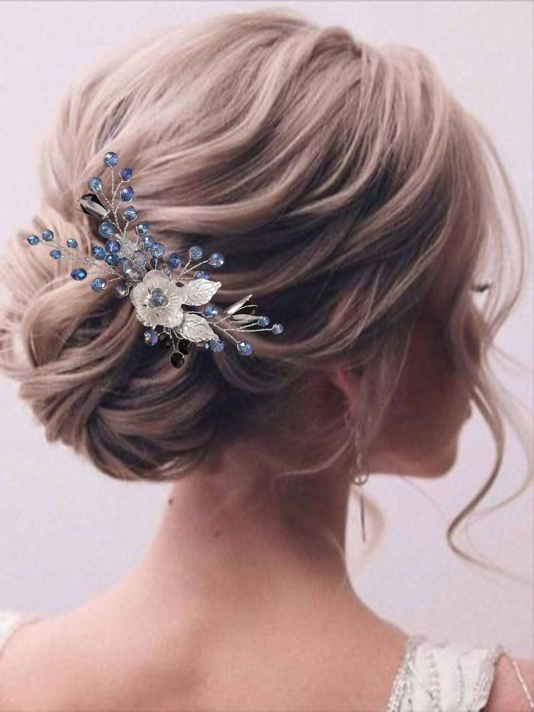 Elegant Silver Bridal Flower Hair Comb with Rhinestones & Beads - Leaf Design Wedding Hair Accessories for Women & Girls - Perfect for Brides, Bridesmaids, and Special Occasions