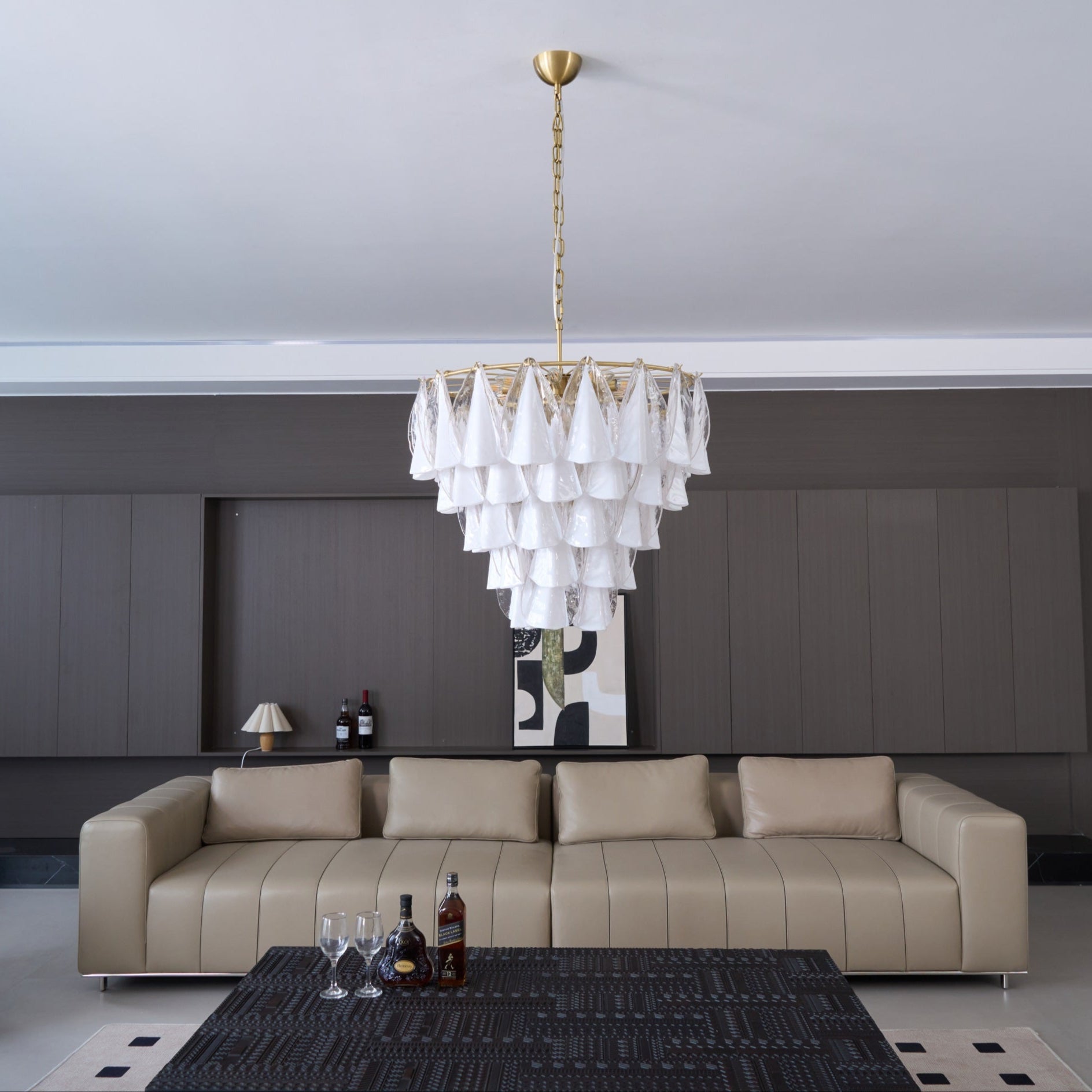 Lunara White Murano Glass Chandelier - Elegant Crystal Ceiling Light Fixture for Dining Room, Living Room & Bedroom Decor