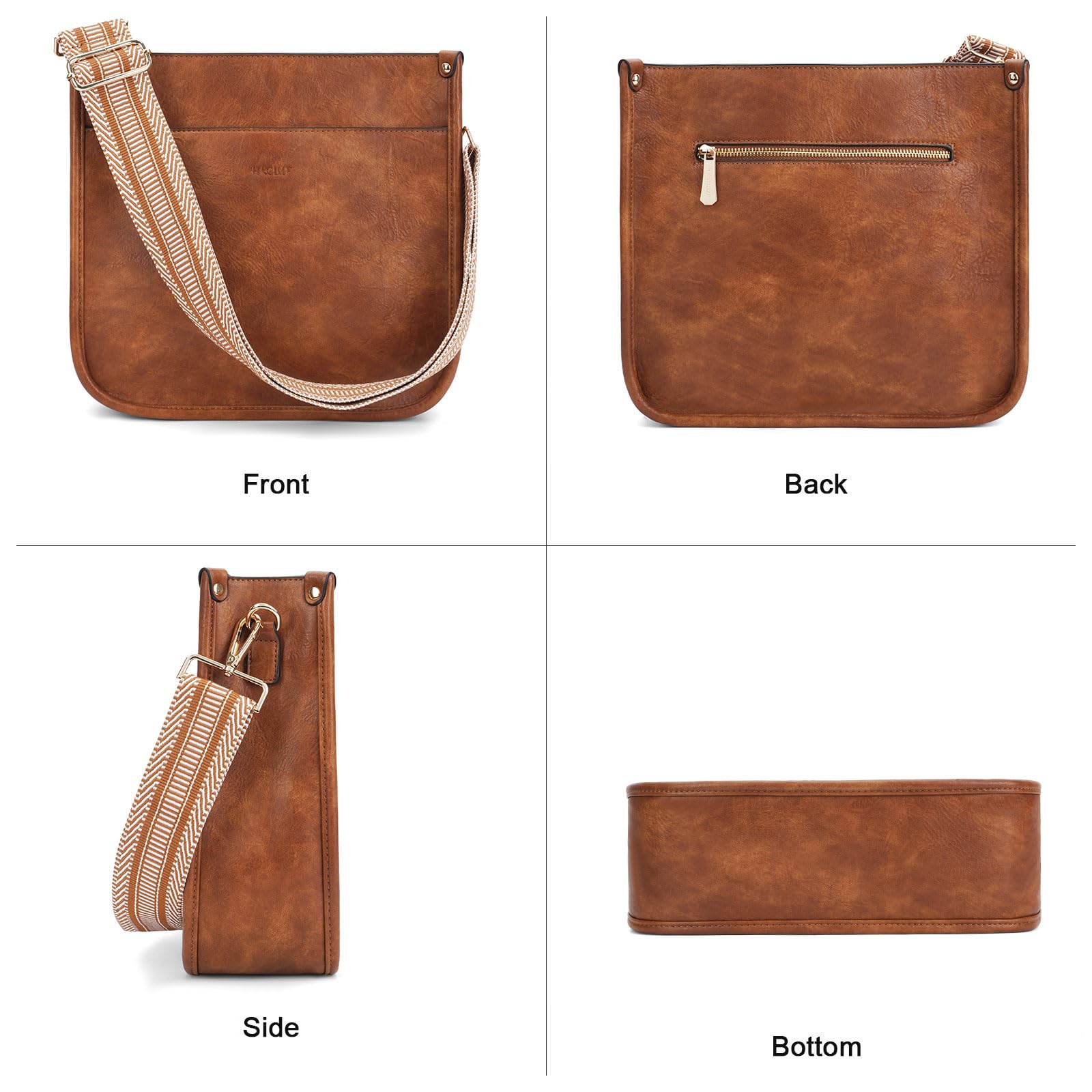HKCLUF Women's Leather Crossbody Bag & Wallet Set - 2PCS Adjustable Guitar Strap Shoulder Purse for Daily Use, Travel & Shopping