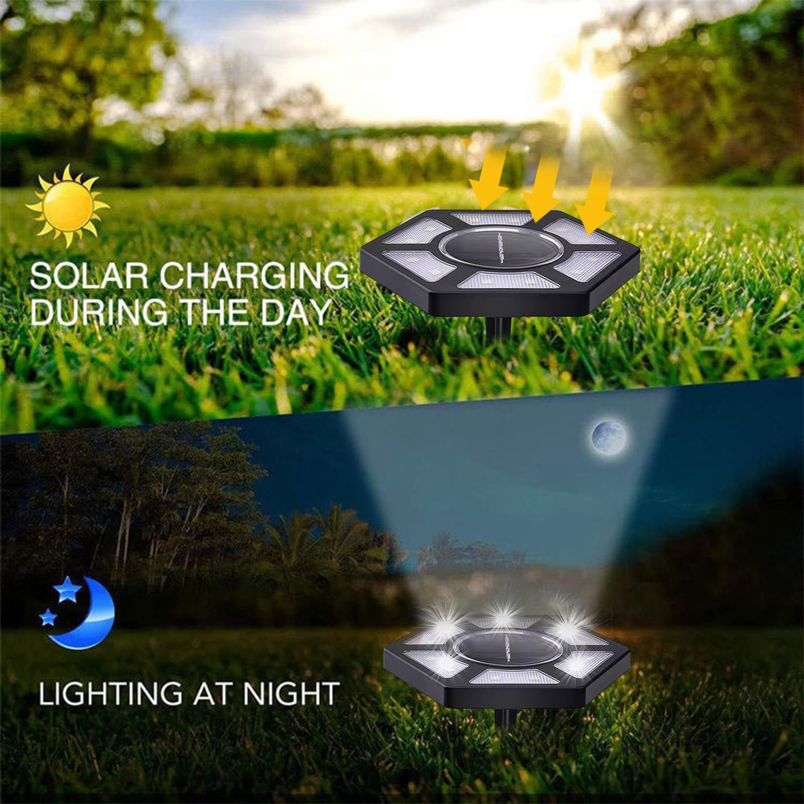 Solar Powered Outdoor Ground Lights - 12 Pack Automatic Motion Sensor LED Pathway Lights for Garden, Patio, Lawns & Walkways | Weatherproof Landscape Lighting for Driveways, Yards & Outdoor Decor