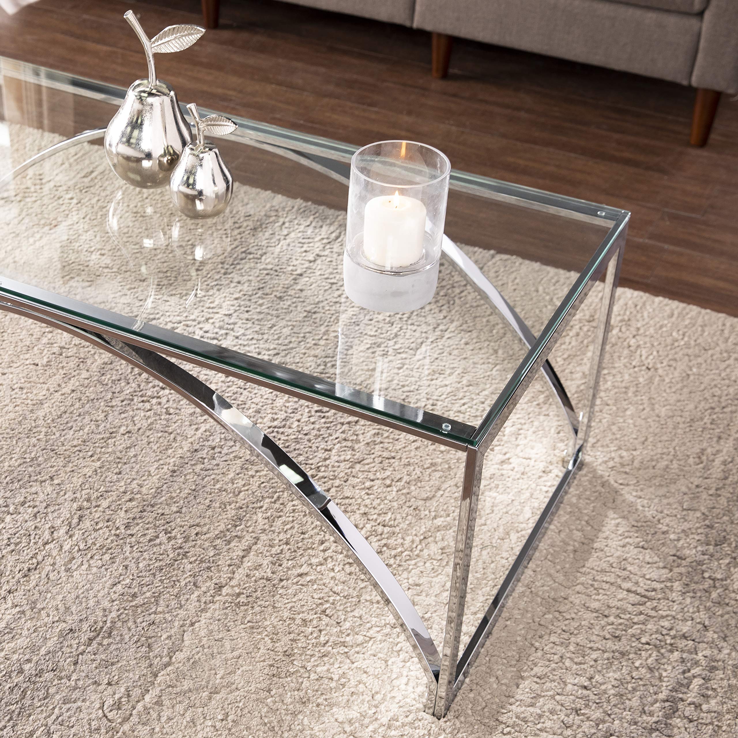 SEI Furniture Stevenly Modern Chrome Coffee Table - Stylish Living Room Center Table for Small Spaces, Home Decor & Entertainment Areas