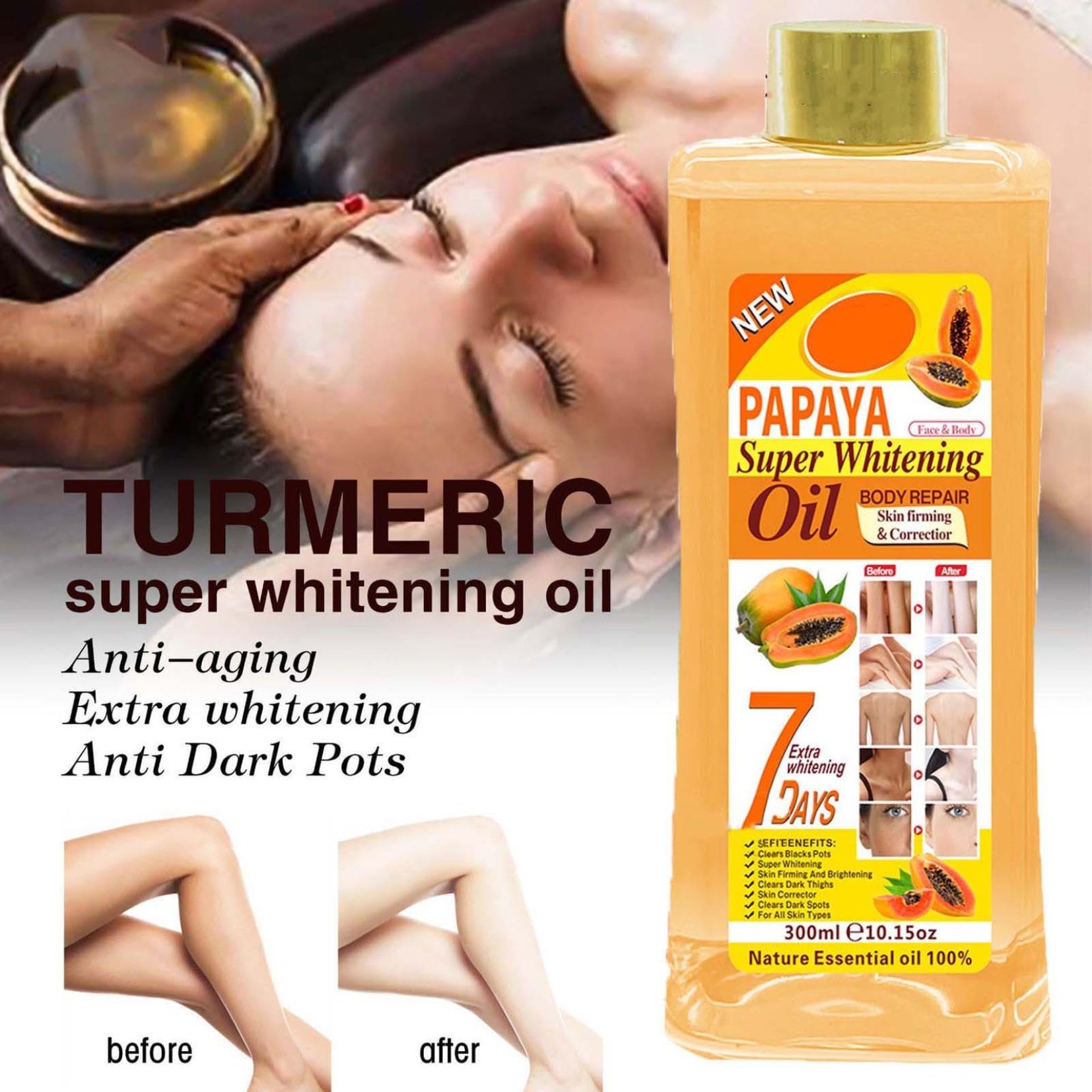 Soft 7 Turmeric Body Oil - 100% Natural Moisturizing Skin Care for Women & Men (300ml) | Hydrating, Nourishing & Brightening Treatment for Dry Skin, Face & Body | Perfect for Massage, After Shower & Daily Skincare Routine