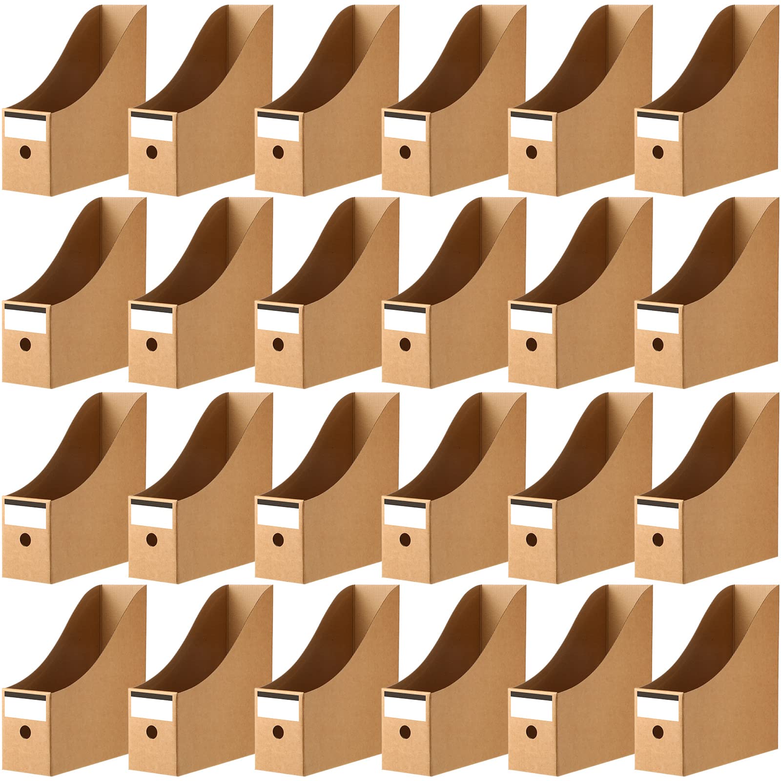 Thenshop 24 Pack Brown Cardboard Magazine File Holders - Desk Organizer with Label Stickers for Office, School & Classroom Supplies - Perfect for Books, Documents & Paper Storage on Shelves or Workstations