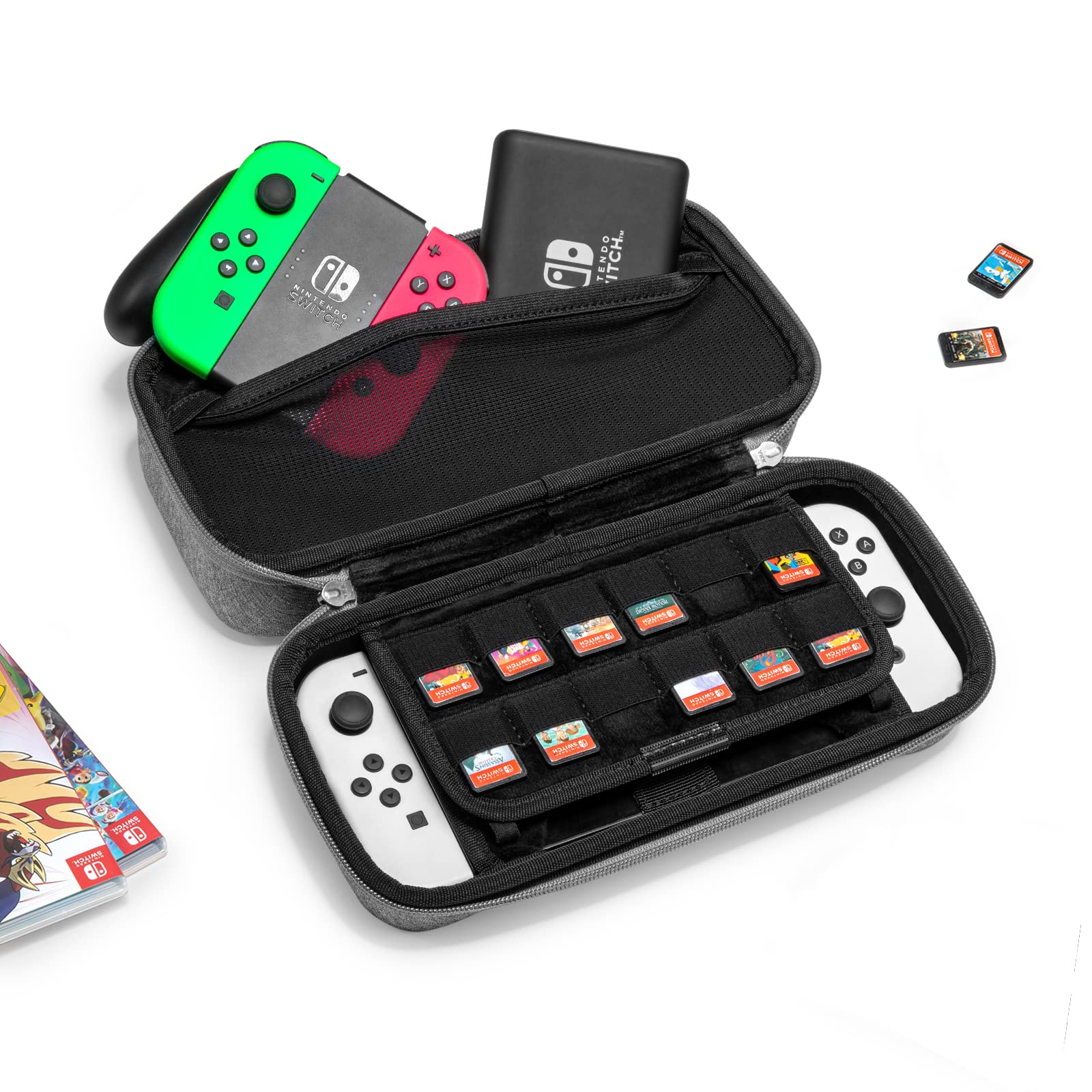 tomtoc Hard Carrying Case for Nintendo Switch & Switch OLED - Protective Travel Case Fits Console, Pro Controller, Charger & 24 Game Cards | Durable Switch Accessories for Gaming On The Go