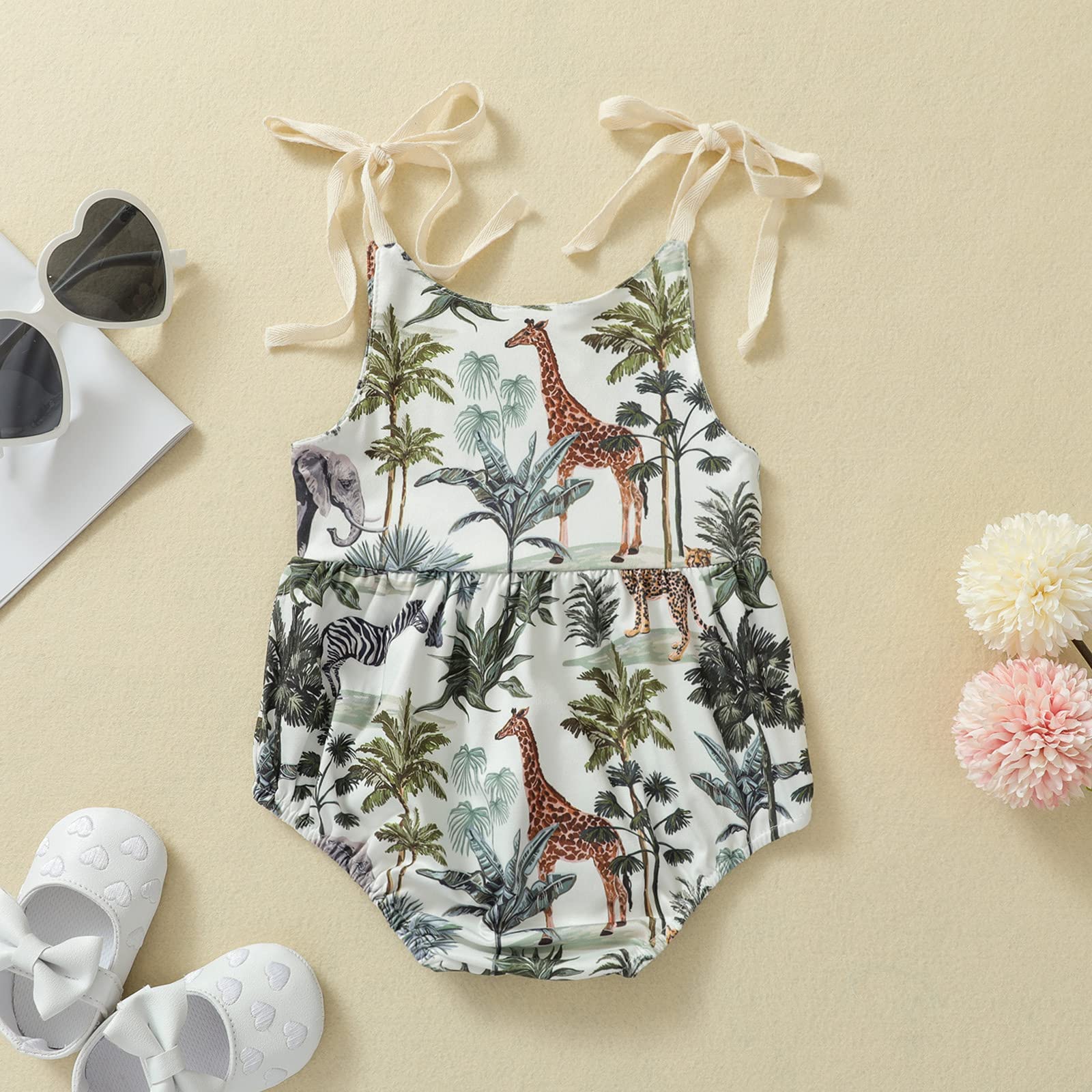 FIOMVA Newborn Baby Girl Halter Sleeveless Romper - Backless Bodysuit One Piece Jumpsuit Playsuit for Summer Outfits | Perfect for Beach, Photo Shoots & Casual Wear