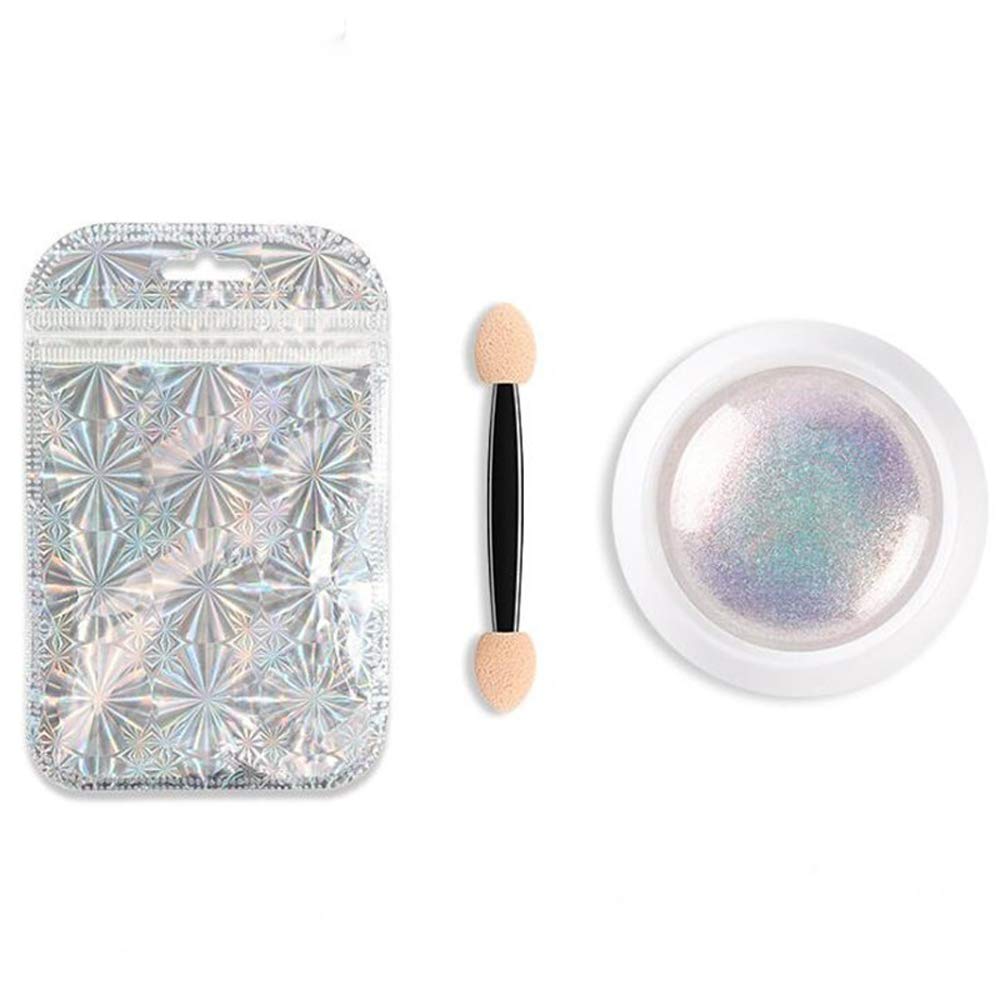 1 Box Holographic Nail Powder - Mermaid Nail Glitter, Pearl Shell Shimmer Powder, Glimmer Dust for Nail Art - Champagne Gold & Rainbow Holographic Nail Flakes - Perfect for DIY Manicures, Nail Salon Decorations, and Party Glam Looks
