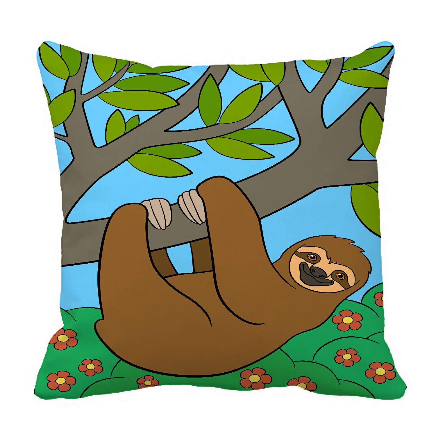 Cute Lazy Sloth Pillow Case - 20x20 Inch Reversible Cartoon Animal Pillow Cover for Sofa, Bed & Couch - Soft Decorative Pillow Protector for Kids Room, Living Room & Dorm Decor