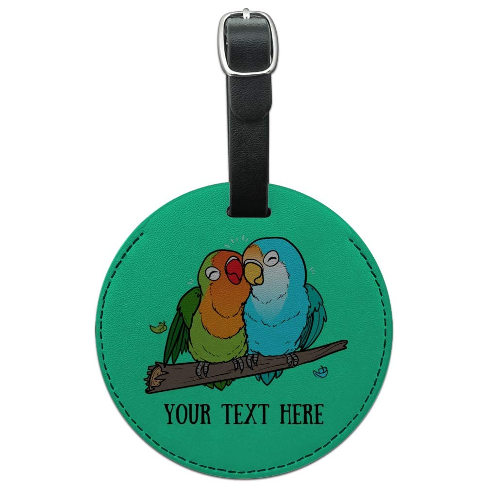 Personalized Round Leather Luggage Tag - Custom Engraved 1 Line Lovebirds ID Card Holder for Travel Bags & Suitcases - Perfect for Couples, Honeymoon & Anniversary Trips