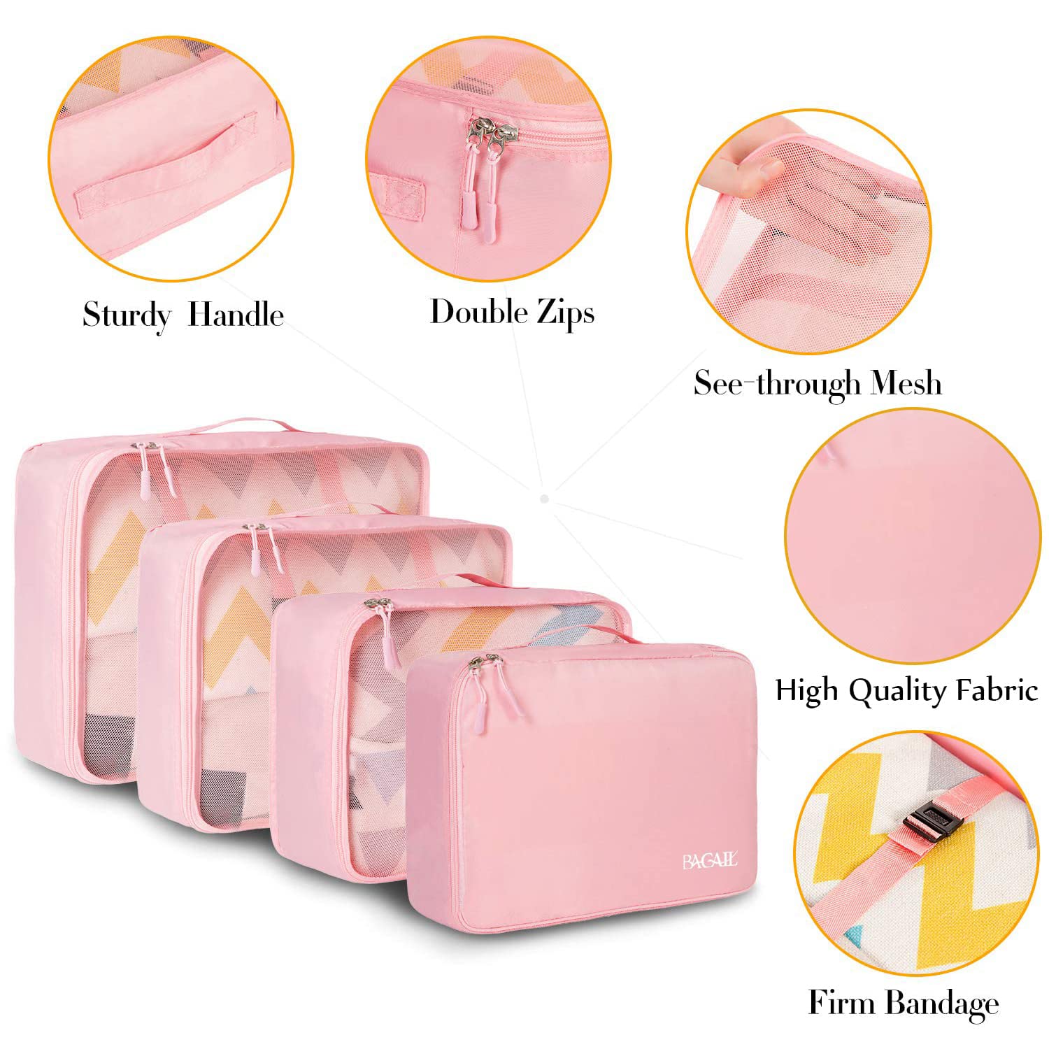 BAGAIL 8 Set Packing Cubes for Luggage - Travel Organizers with Multiple Sizes (Blush Pink) - Perfect for Business Trips, Vacations & Weekend Getaways