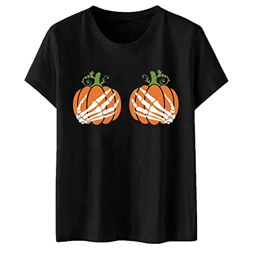 XINSHIDE Women's Halloween Printed Short Sleeve T-Shirt - Solid Color O-Neck Blouse for Petite Women | Casual Wear, Costume Party, Halloween Outfit