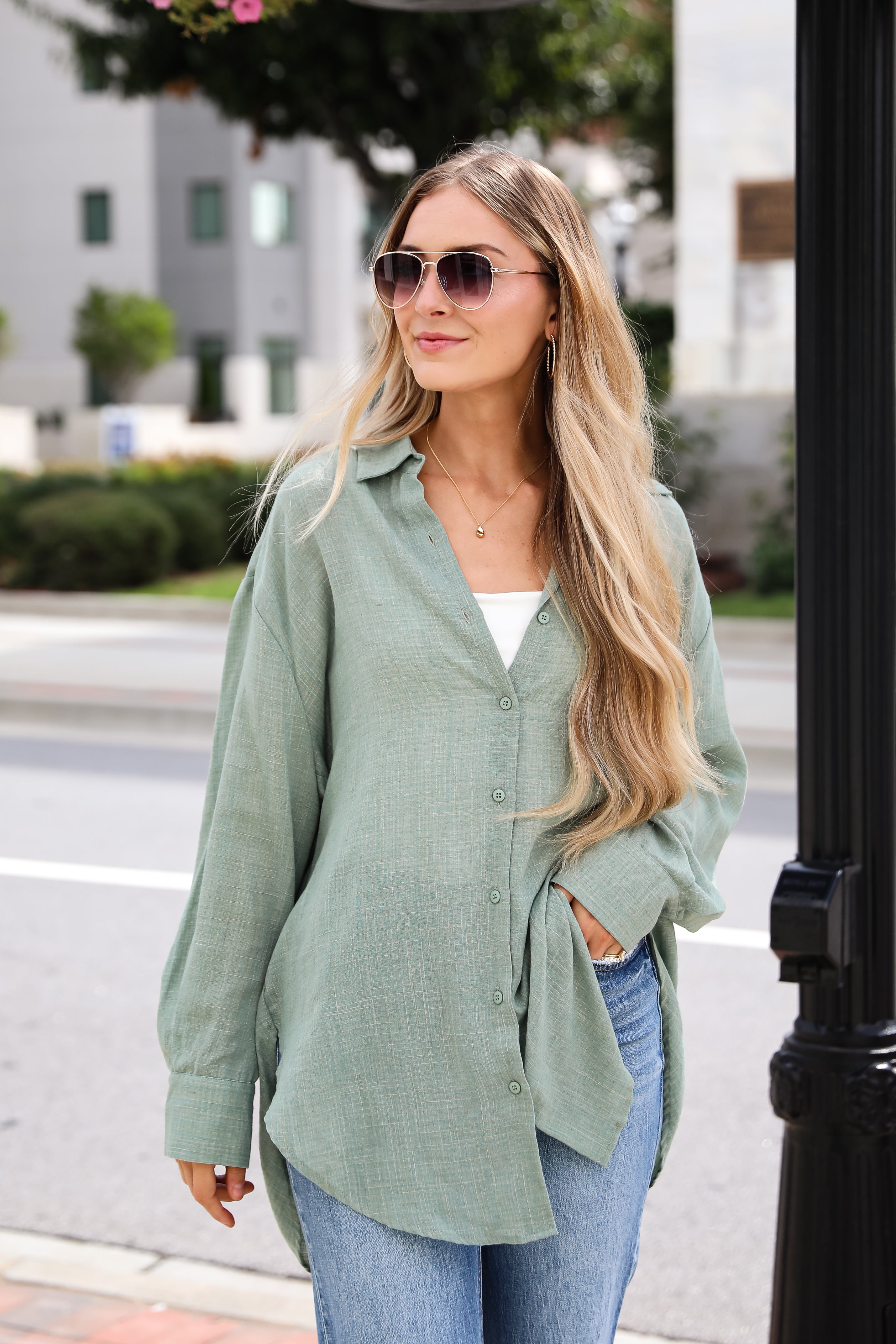 Allison Oversized Button Up Blouse for Women - Stylish Loose Fit Long Sleeve Shirt - Perfect for Work, Casual Outfits & Layering