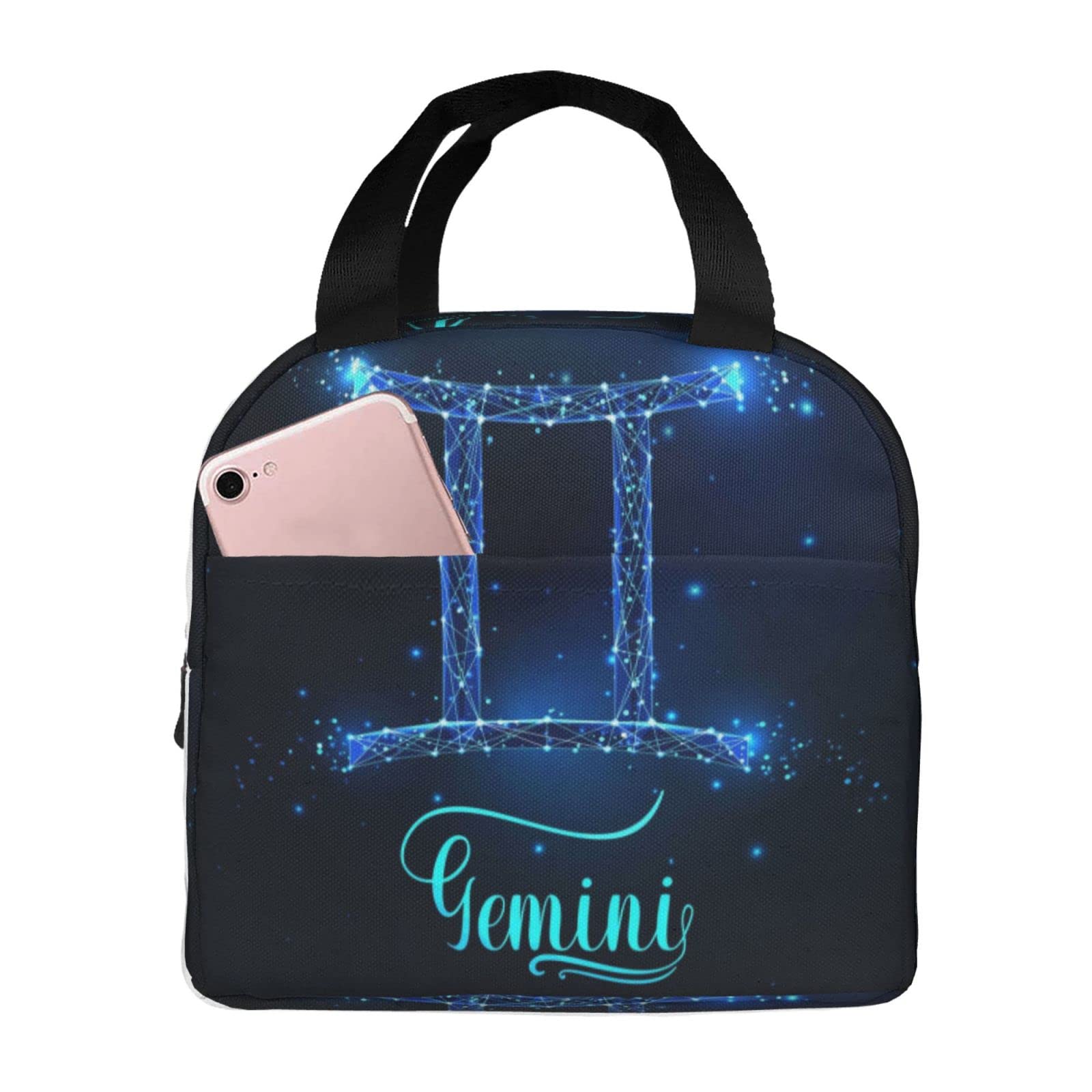 Gemini Zodiac Sign Dark Blue Insulated Lunch Bag - Cute Cartoon Tote Lunch Box for School, Work, Fishing & Picnic | Perfect for Boys & Girls | Reusable & Leakproof