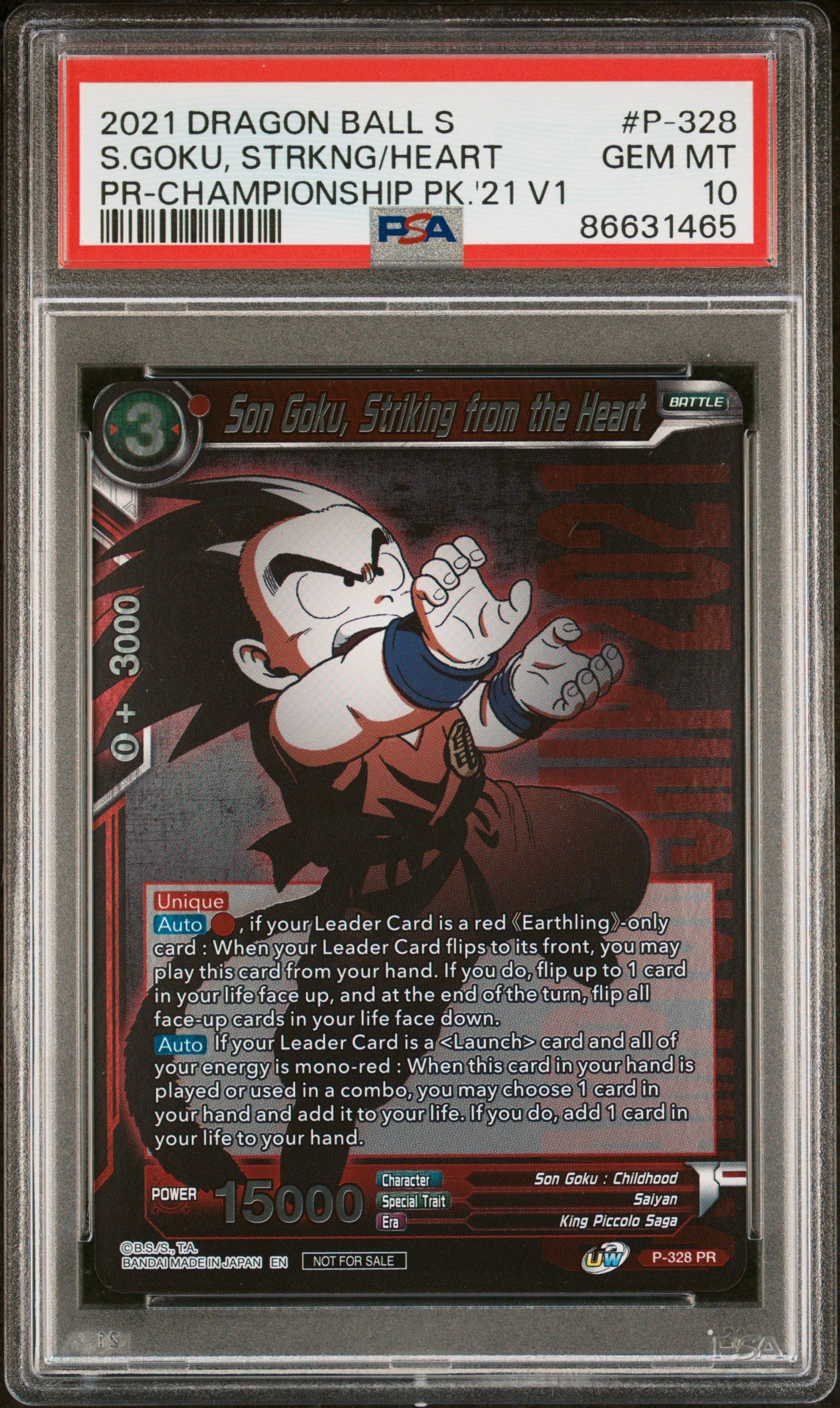 2021 Dragon Ball Super S.Goku Strike & Heart #P 328 PSA 10 Graded Card - Perfect for Collectors, Anime Fans & Investment - Display in Home, Office or Gaming Room