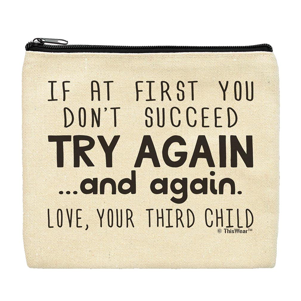 Best Mom Gifts for Women - Motivational 'Try Again' Makeup Bag for Third Child - Perfect for Travel, Daily Use & Special Occasions