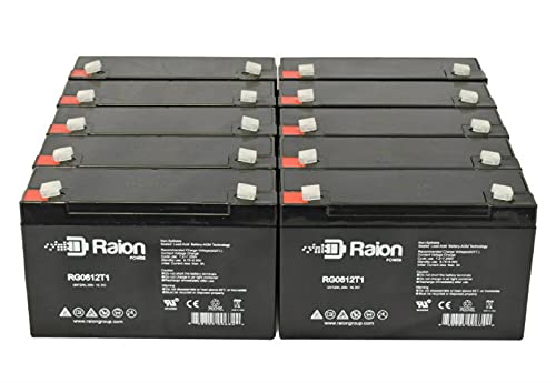 Raion Power RG0612T1 6V 12Ah AGM Replacement Battery for Power Patrol BSL0955-10 Pack - Perfect for Security Systems, Emergency Lights, and Backup Power Supplies