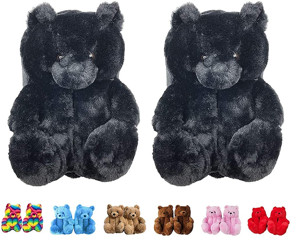 Cozy Teddy Bear Slippers for Women & Kids - Soft Plush Animal House Shoes with Non-Slip Soles - Warm Winter Indoor/Outdoor Slippers for Lounge, Bedroom & Gift Giving