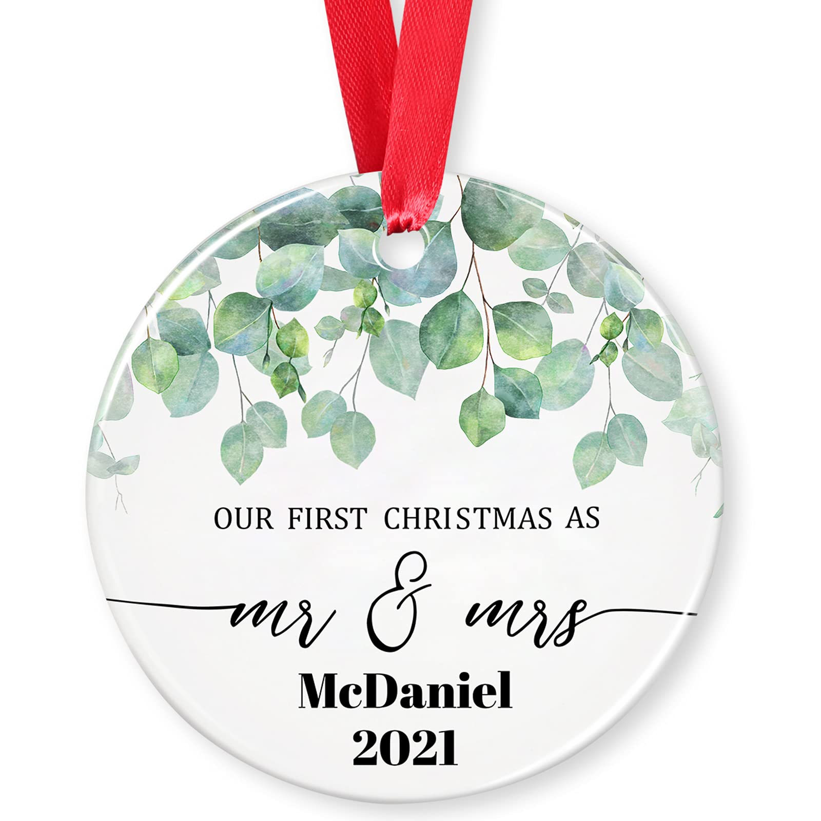 Personalized Mr and Mrs Christmas Ornaments - Custom Engraved Our First Christmas Ornament, Just Married Wedding Gift for Couples - Perfect for Bridal Shower, Anniversary & Holiday Decor