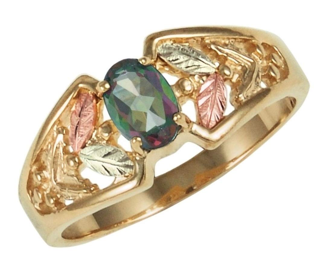 10K Yellow Gold Oval Mystic Fire Topaz Ring with 12K Green & Rose Gold Accents | Black Hills Gold Jewelry for Women | Perfect for Weddings, Anniversaries & Special Occasions
