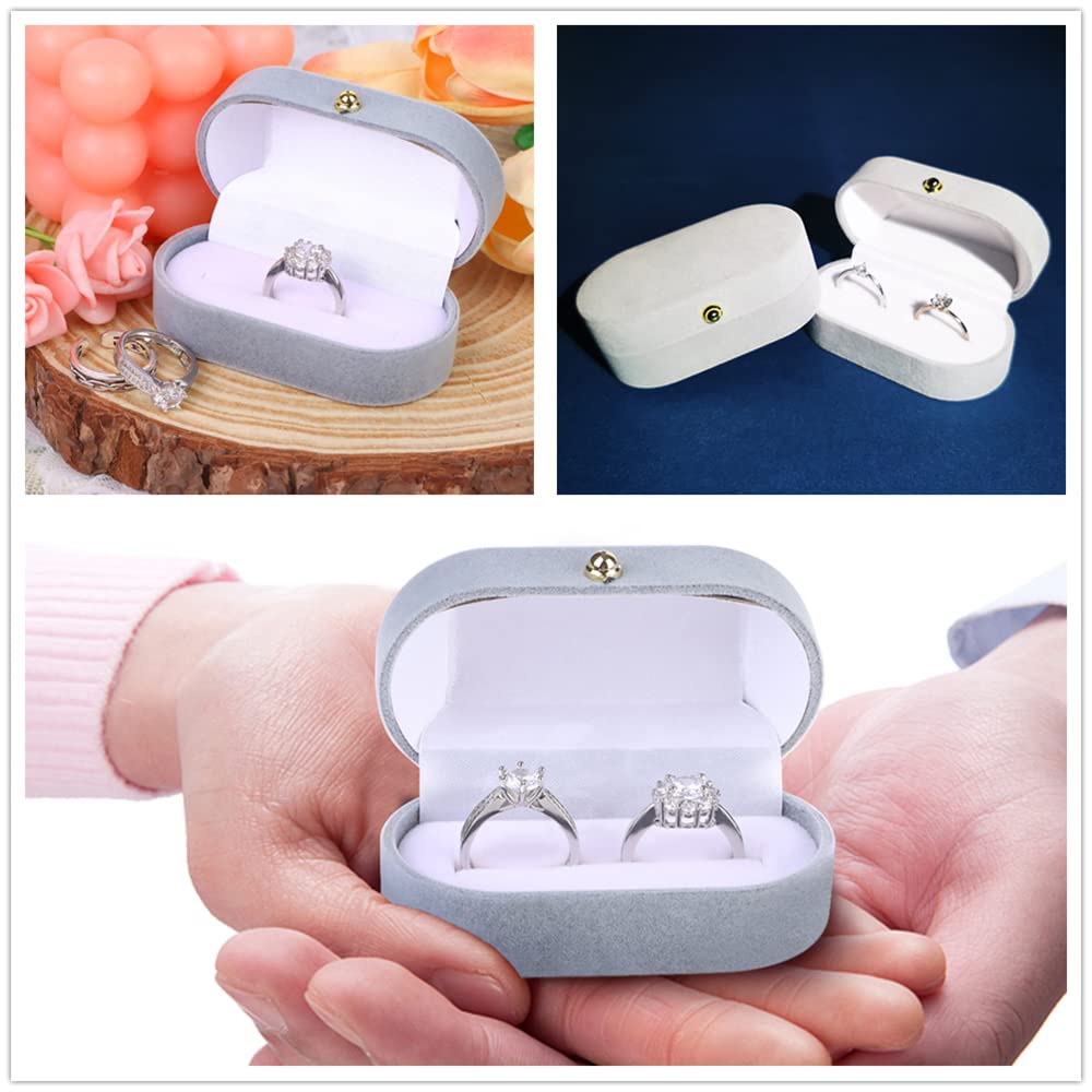 SHIZHENFU Velvet Jewelry Box - Elegant Oval Ring Holder for Wedding, Engagement & Anniversary - Vintage Ring Bearer Case with Soft Lining - Perfect Gift for Valentine's Day, Proposal & Special Occasions (Grey)