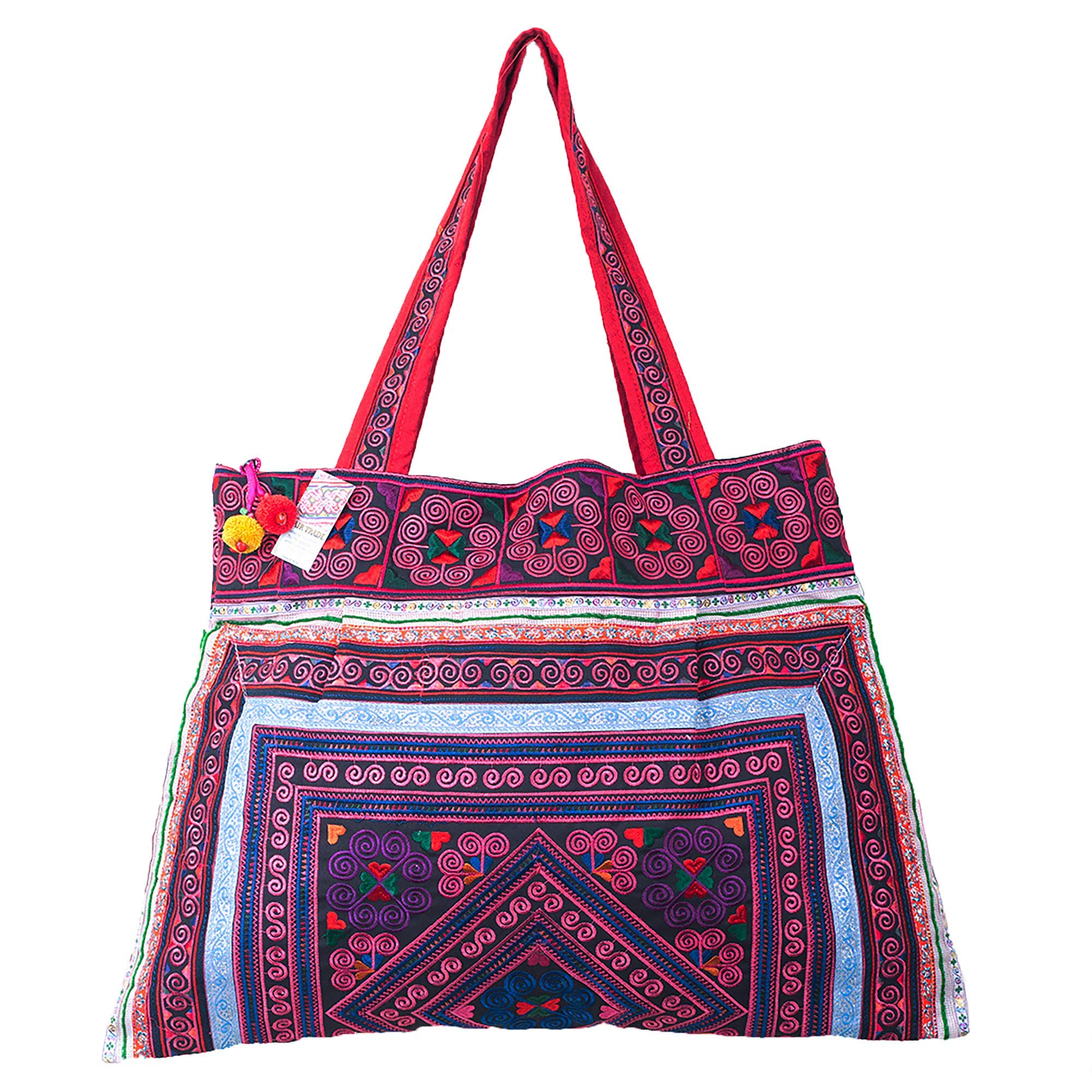 Changnoi Hmong Tribes Embroidered Tote Bag - Large Handmade Beach Bag for Women, Boho Chic Shoulder Bag with Ethnic Patterns | Perfect for Travel, Shopping & Summer Outings
