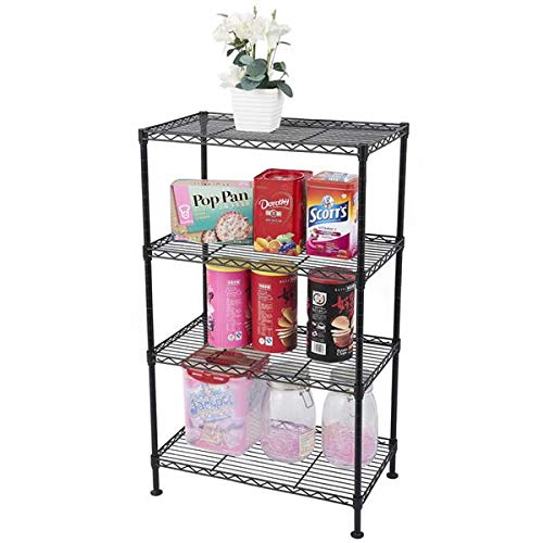 4-Tier Heavy Duty Metal Wire Shelving Unit - 19.7”L x 11.8”W x 31.5”H Black Storage Rack for Kitchen, Pantry, Closet & Laundry Organization - Space-Saving Durable Shelves for Home & Office Use