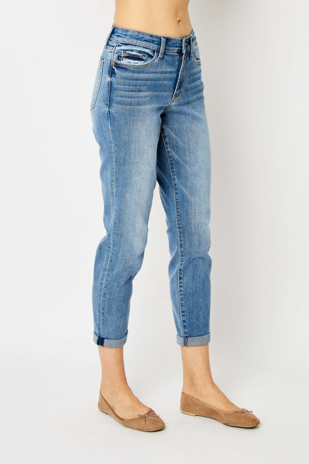 Judy Blue Women's Cuffed Hem Slim Fit Jeans - Stretch Denim Pants for Casual Wear & Everyday Comfort