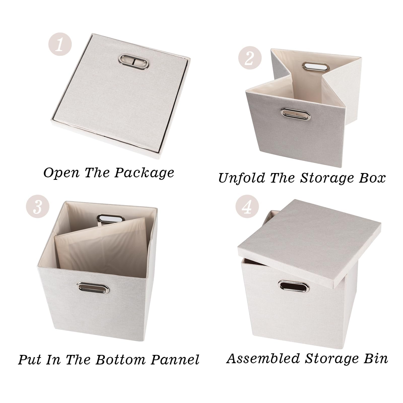 Collapsible Fabric Storage Bins with Lids - 4 Pack Foldable Linen Organizer Boxes for Closet, Shelves, Home & Office (11x11x11 Inches, Beige) | Perfect for Seasonal Clothes, Toys, Blankets & Home Organization