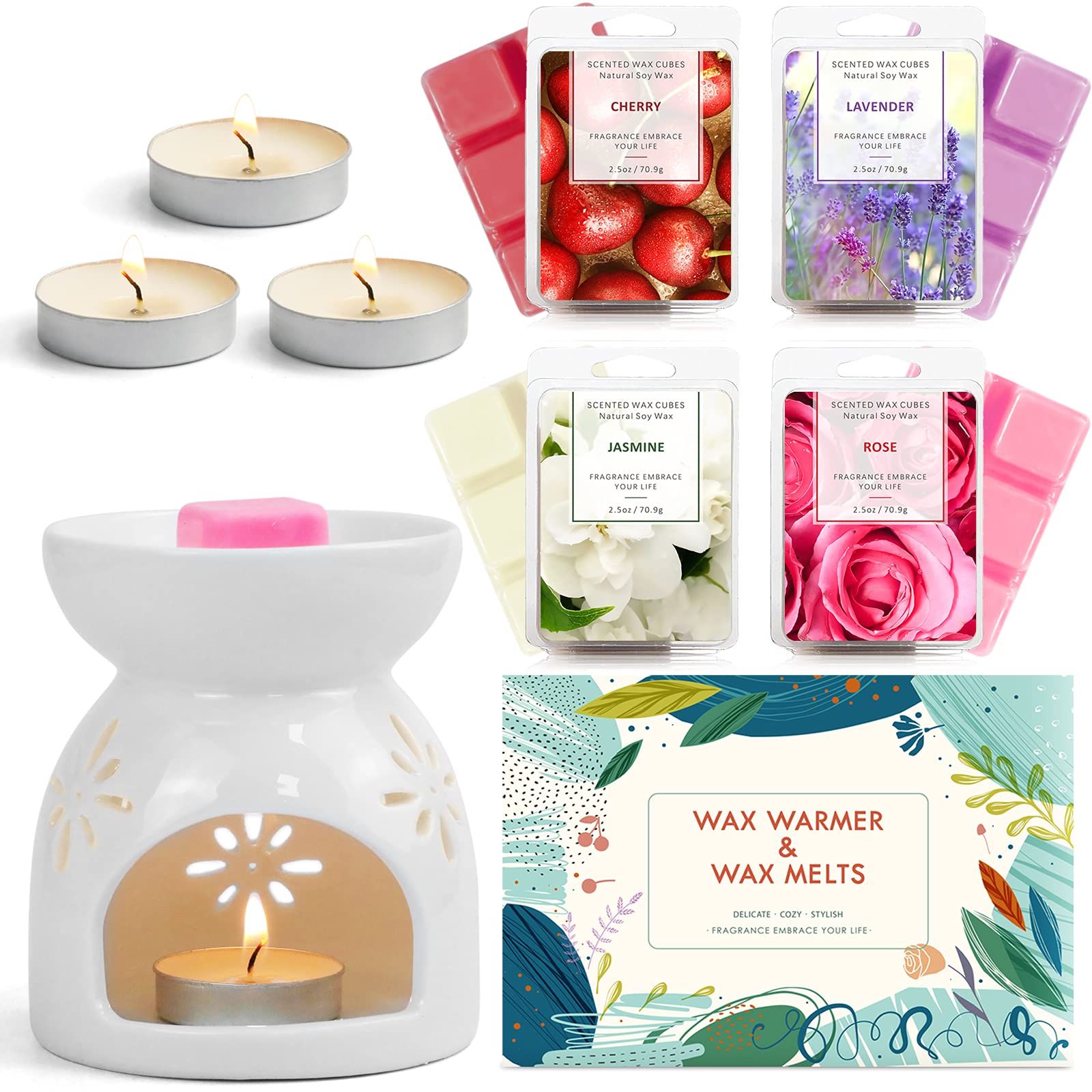 **SCENTORINI Soy Wax Melts with Warmer - 6-Pack Home Fragrance Melts, Includes Tealight Candles - Christmas Gift Set for Women, Aromatherapy for Living Room, Bedroom & Office**