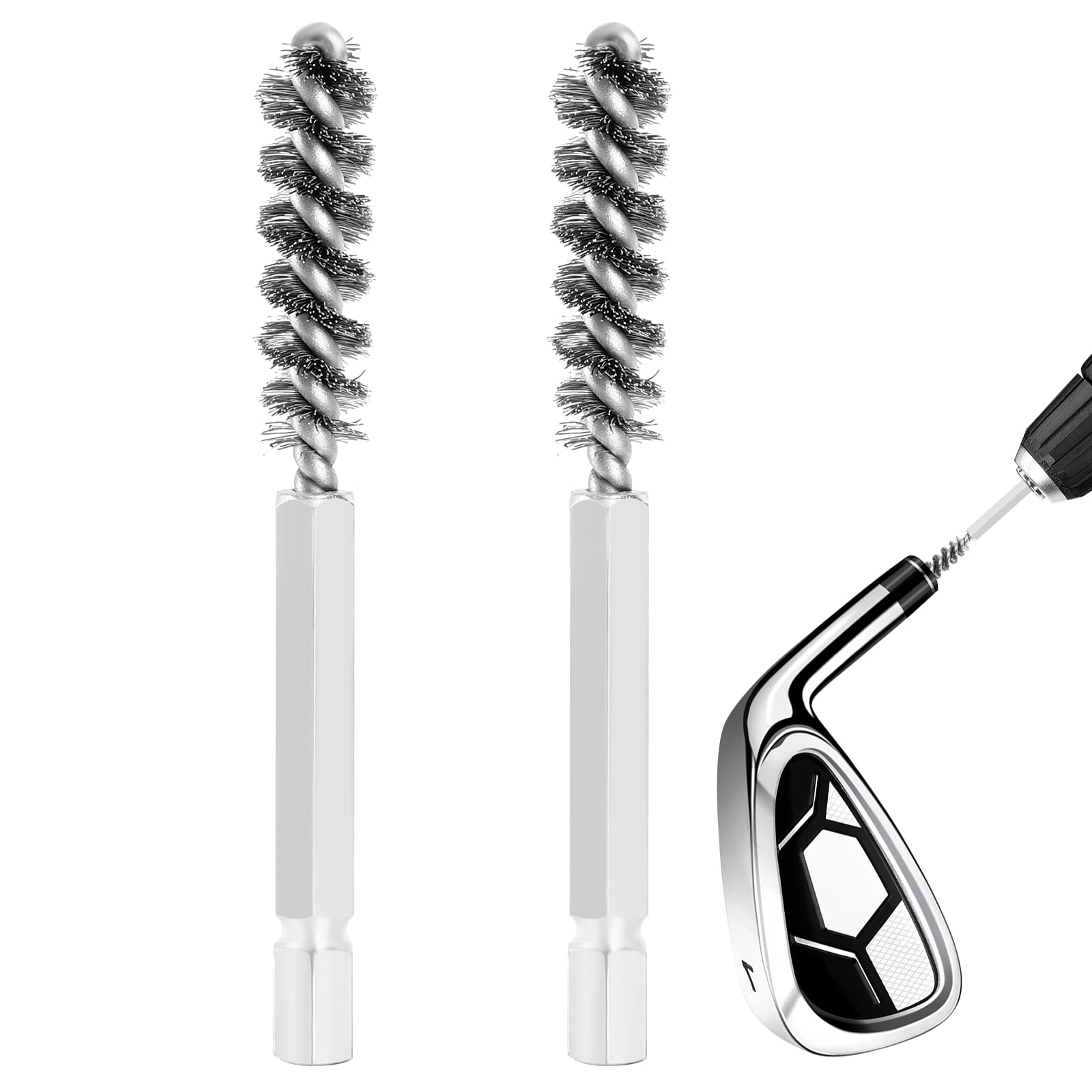 2PCS Stainless Steel Golf Club Head Hosel & Shaft Ferrules Cleaning Brushes - Electric Drill Wire Brush Tool for Iron and Wood Golf Clubs | Perfect for Club Maintenance & Professional Cleaning