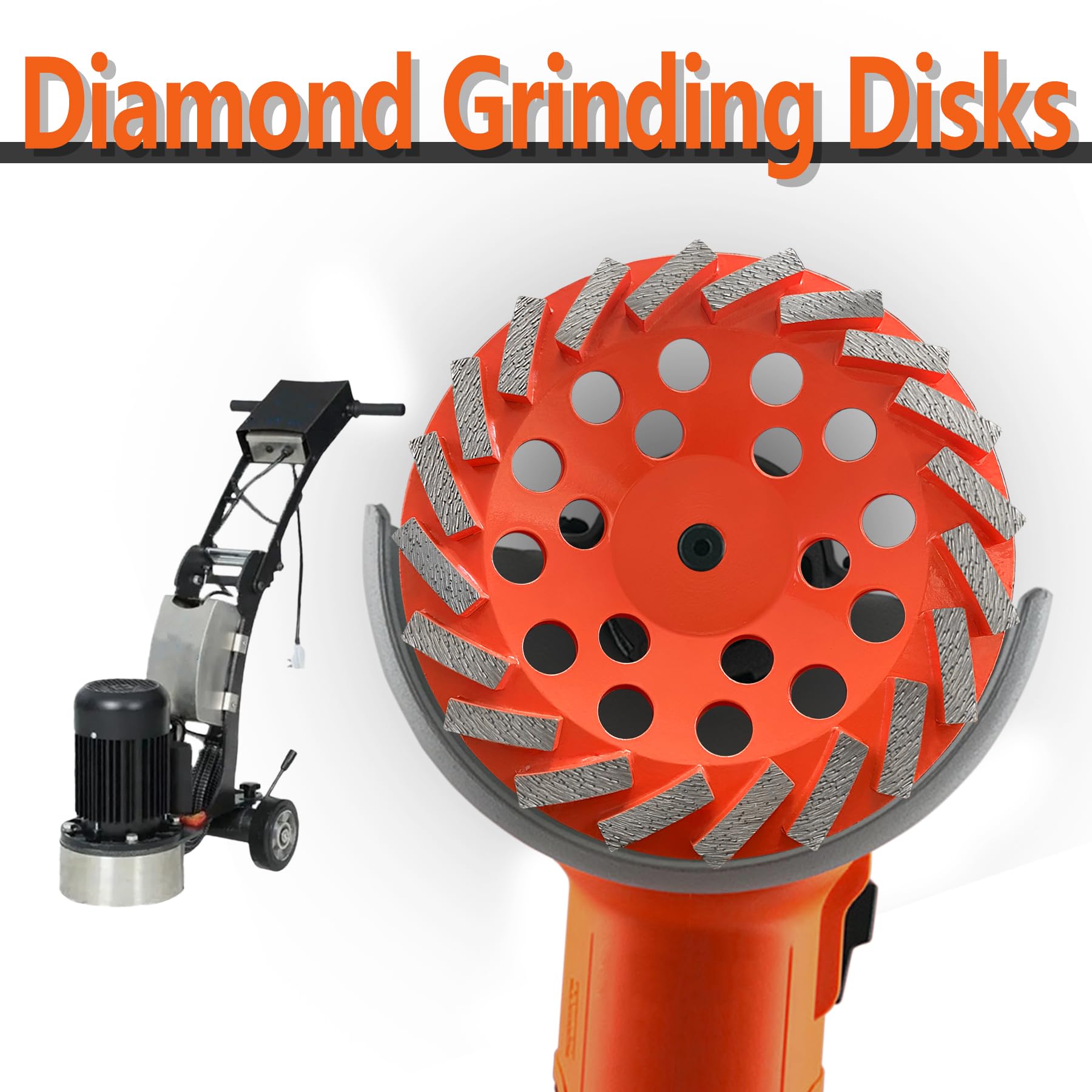 7 Inch 180mm Diamond Grinding Cup Wheel with 24 Turbo Segments - Professional Concrete Grinding Disc for Epoxy, Vinyl, Mastic, Stone, Pavers & Driveways - Orange Color - Perfect for Floor Prep, Surface Leveling & DIY Home Renovation Projects
