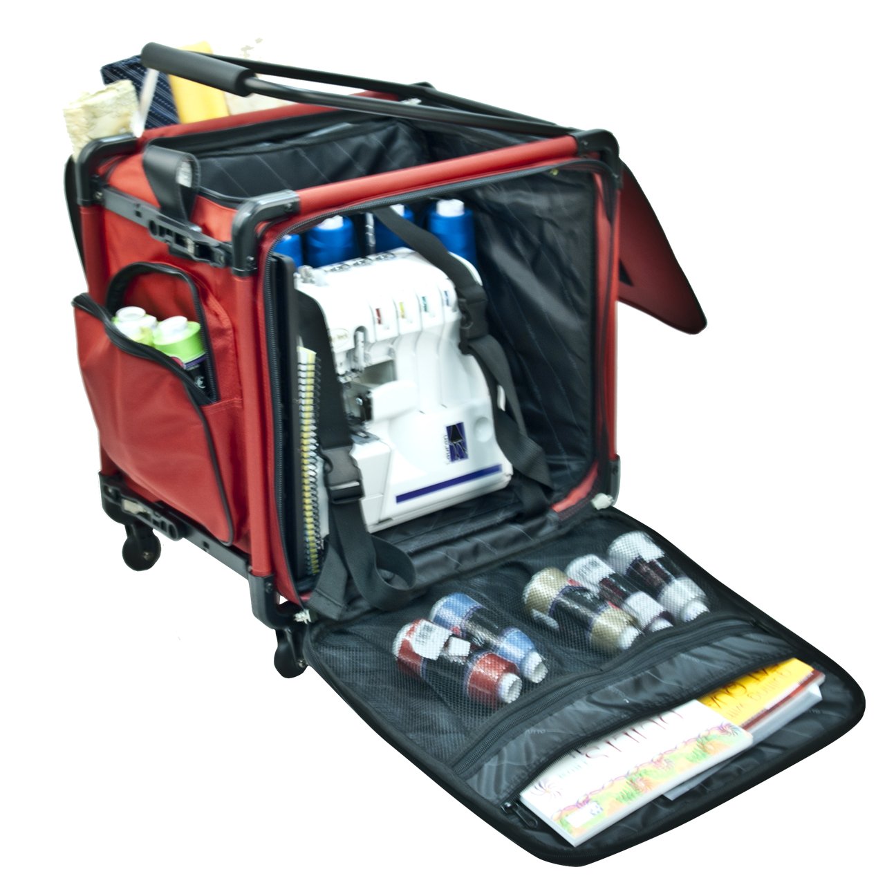 Tutto Serger Tote on Wheels - 17 Inch Rolling Sewing Machine Bag in Cherry Red | Perfect for Quilting, Craft Fairs & Sewing Classes