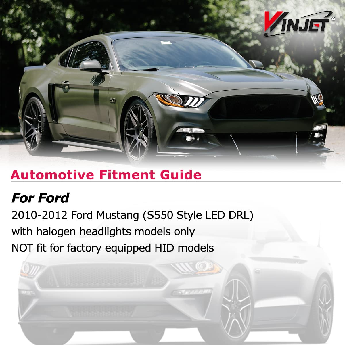 Winjet LED Headlights Assembly for 2010-2012 Ford Mustang & Shelby GT500 - LED DRL, Sequential Turn Signals, Amber Projector, Dual Beam (Driver & Passenger Side) - Upgrade Your Ride for Night Driving & Car Shows