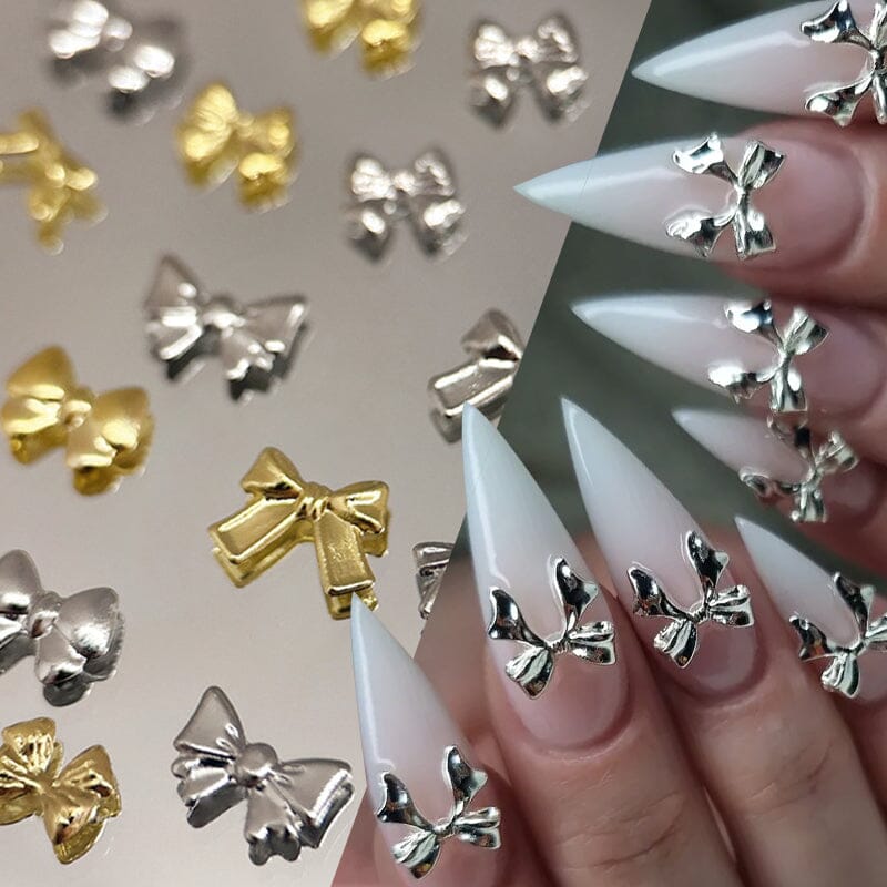 6 Grids Gold Silver Alloy Star Bowknot Nail Art Decorations - Perfect for DIY Manicure, Nail Salon, Party & Wedding Nail Designs
