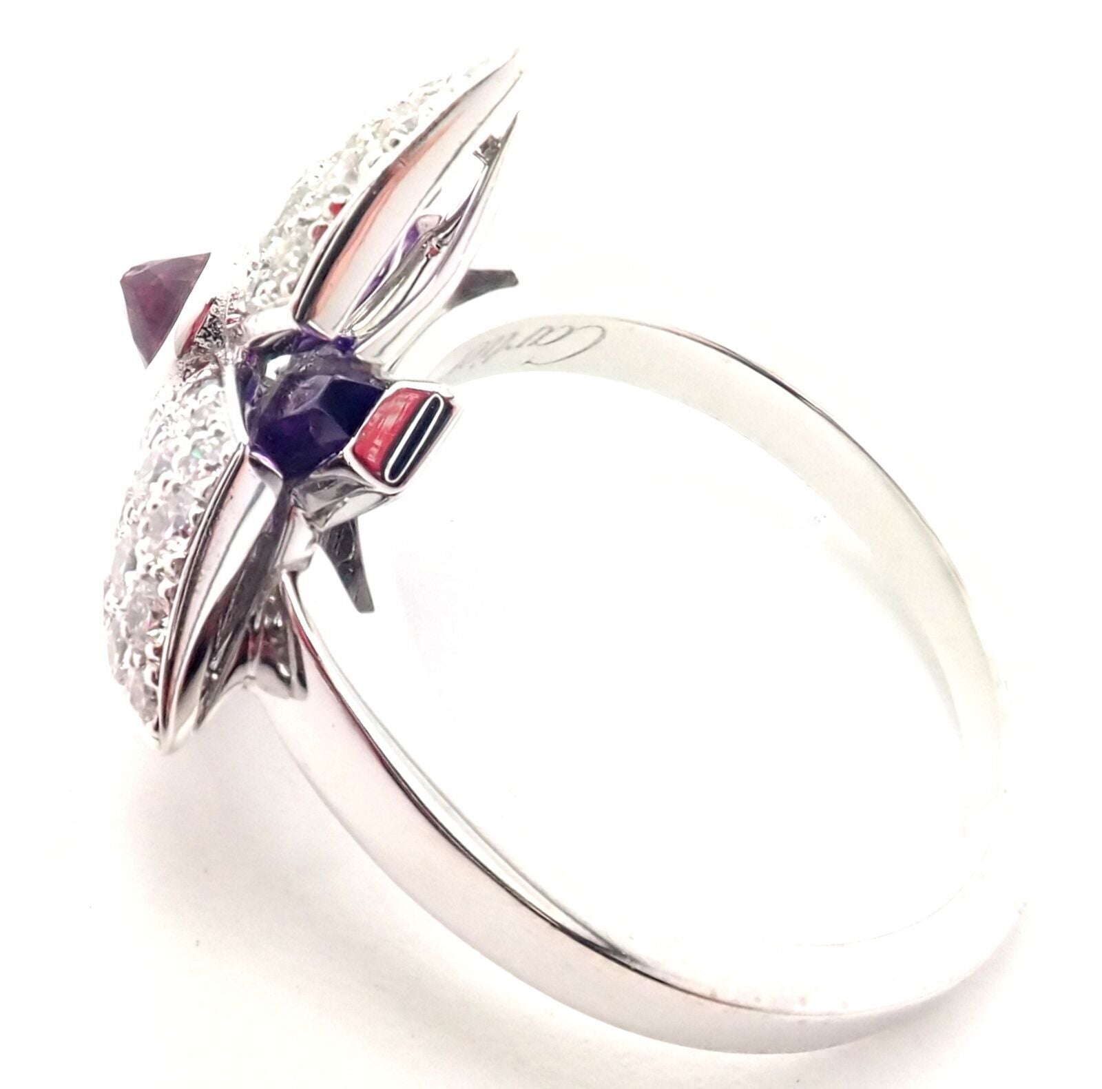 Cartier Caresse D'orchidées 18K White Gold Diamond Amethyst Orchid Flower Ring - Elegant Jewelry for Weddings, Anniversaries & Special Occasions