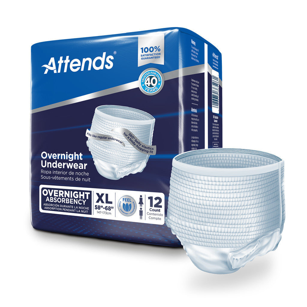Attends Overnight Underwear for Adults - Maximum Absorbency Incontinence Protection - Comfortable & Disposable for Nighttime Use - Ideal for Seniors & Postpartum Care