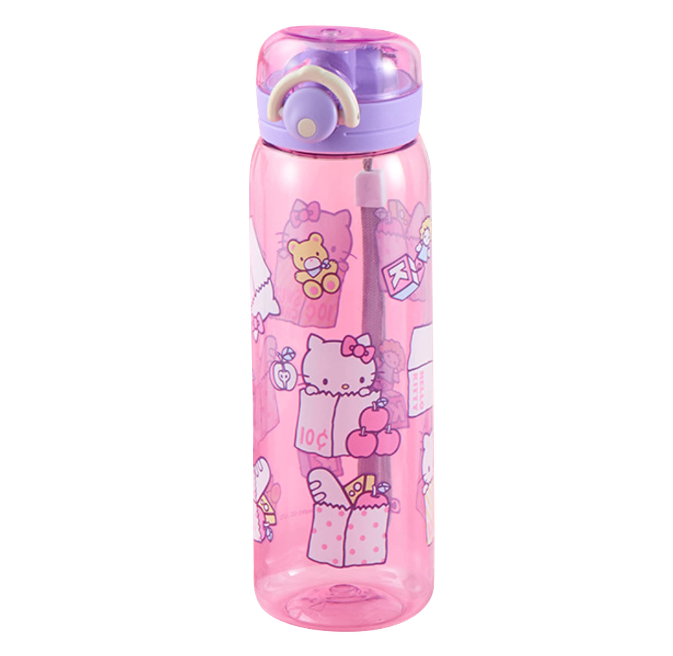 Sanrio Hello Kitty Insulated Water Bottle with Strap 600ml (20oz) - Purple Cute Kawaii Stainless Steel Thermos for School, Work & Travel