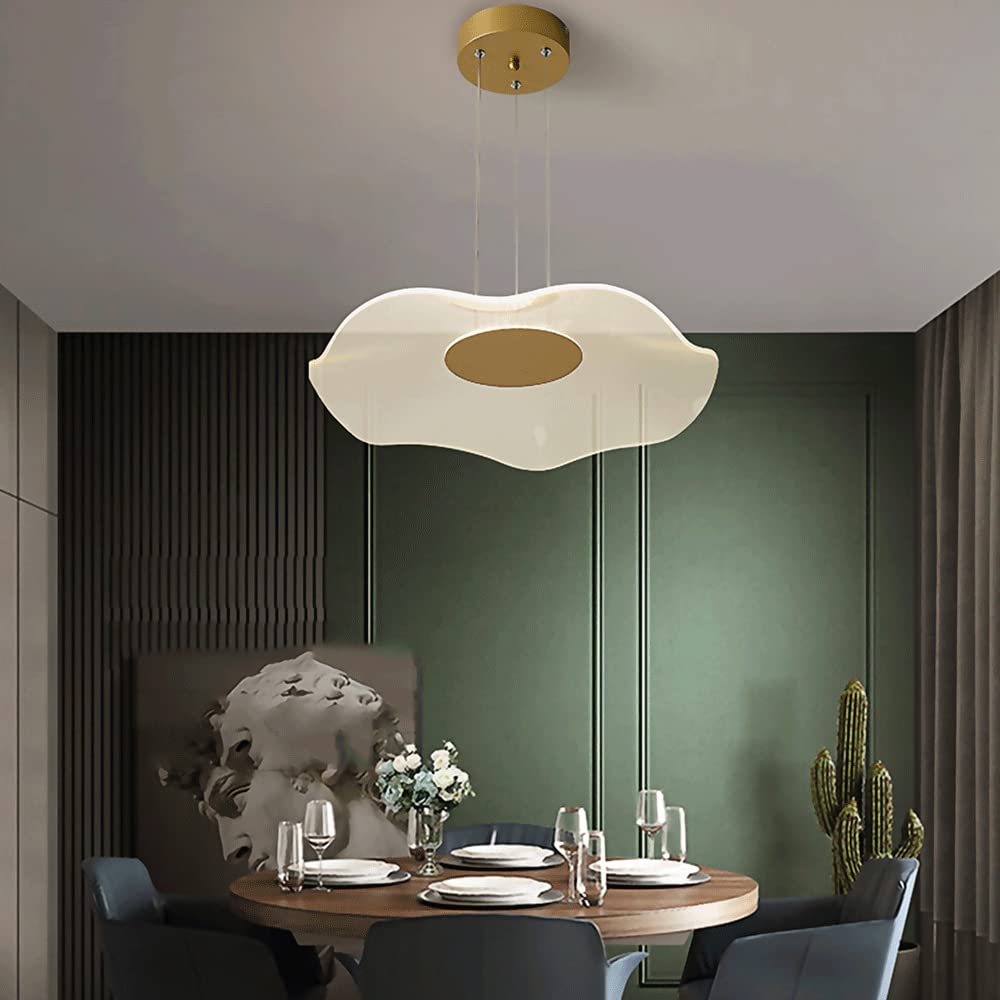 Golden Lotus Leaf Pendant Light - Modern Metal Hanging Lamp with Irregular Acrylic Lampshade, Dimmable LED Chandelier for Dining Room & Kitchen Island Lighting | Perfect for Contemporary Home Decor & Restaurant Ambiance