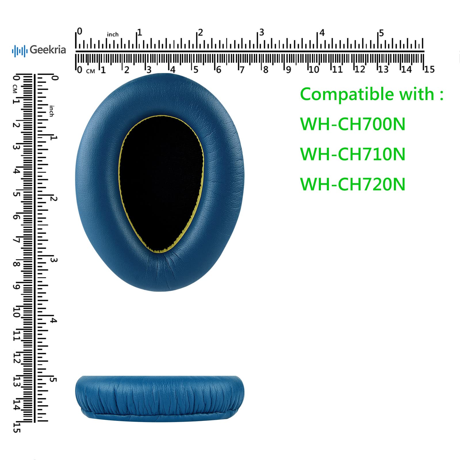 Geekria QuickFit Protein Leather Replacement Ear Pads for Sony WH-CH700N & WH-CH710N Headphones - Premium Comfort Ear Cushions & Earpads for Noise Isolation (Blue) - Perfect for Gaming, Travel & Office Use