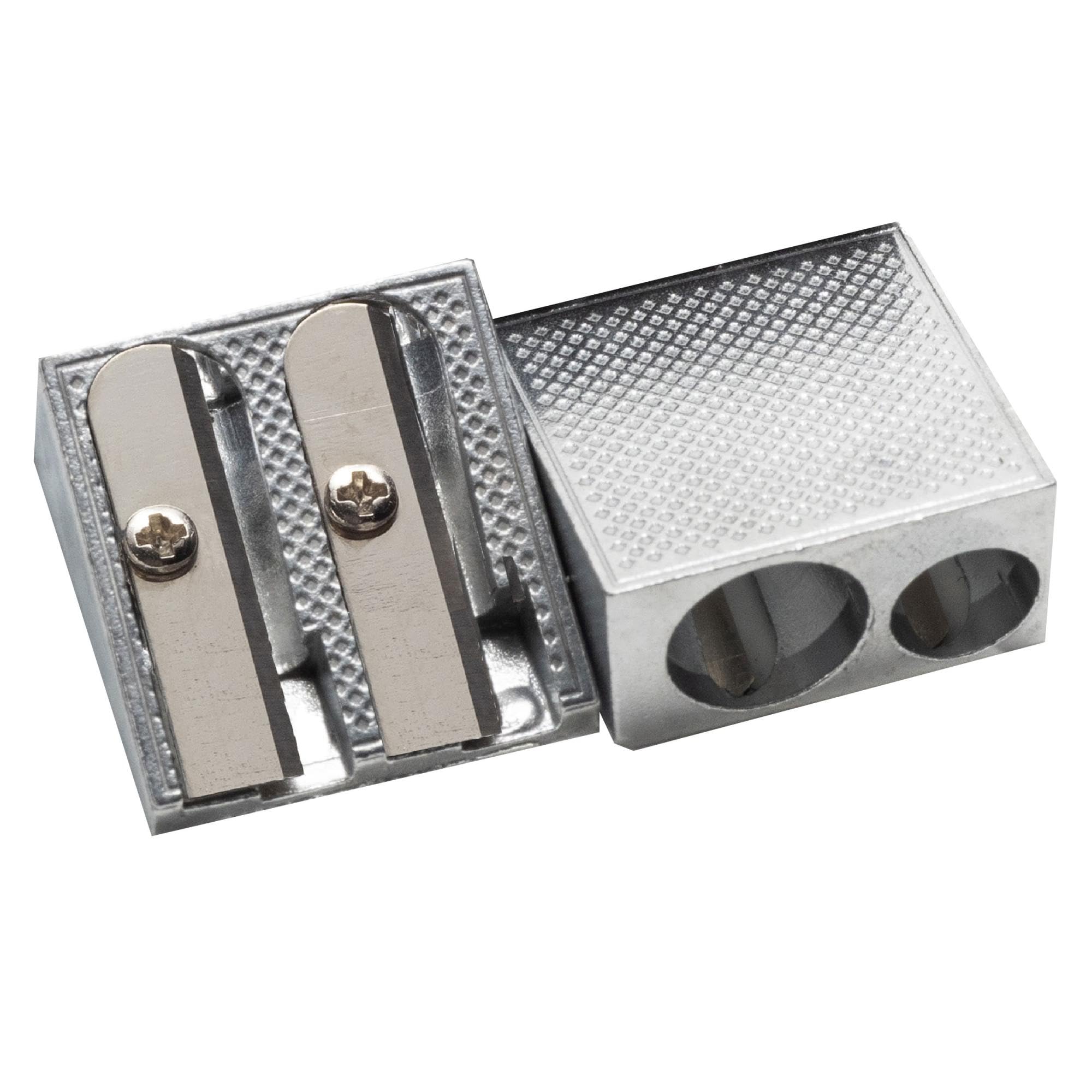 School Smart 2 Hole Pencil Sharpeners - Silver (Pack of 12) - Perfect for Classrooms, Offices & Art Studios