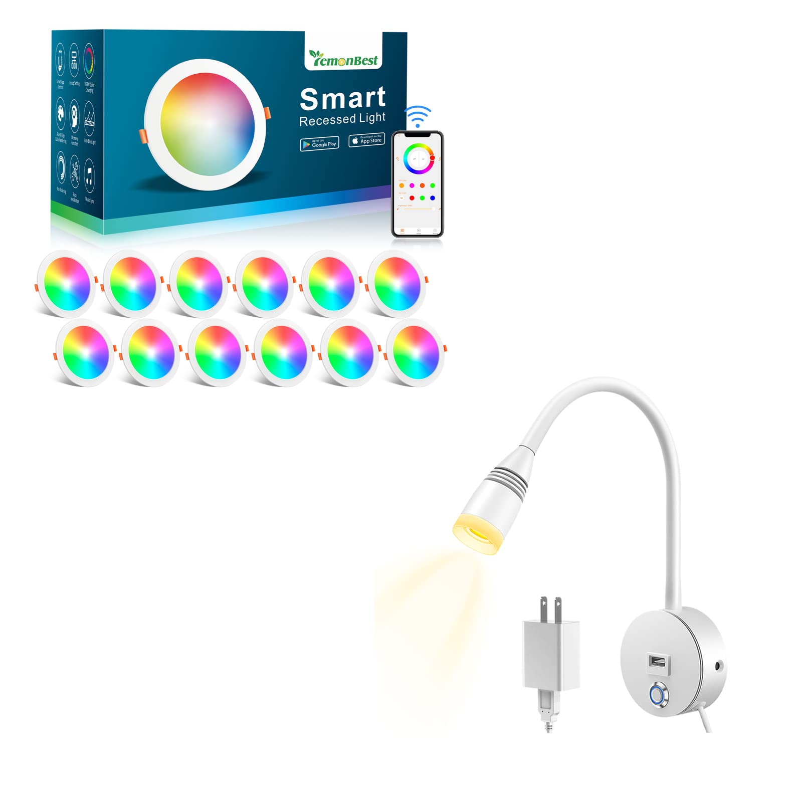 LemonBest LED Recessed Reading Light - Adjustable Brightness & Eye Protection for Bedroom, Study, Office & Night Reading