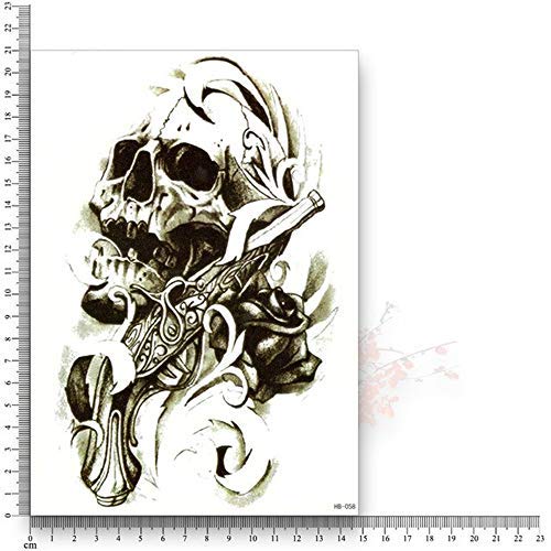 3D Skull Cross Pink Rose Flower Temporary Tattoo Sticker for Women & Men - 21x15cm Black Body Art (1PC) | Perfect for Halloween, Parties, Festivals & Costume Events