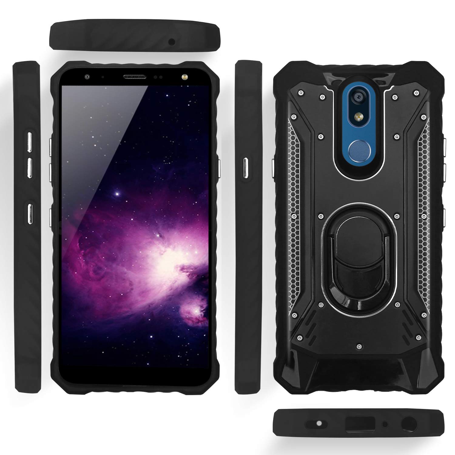 Premium Magnetic Phone Case for LG K40/K12 Plus/X4/Solo LTE/Harmony 3/Xpression Plus 2 - Shockproof Protective Cover with Tempered Glass Screen Protector & Aluminum Ring - Built-in Metal Plate for Car Mount (Red) - Perfect for Driving, Work & Outdoor Activities