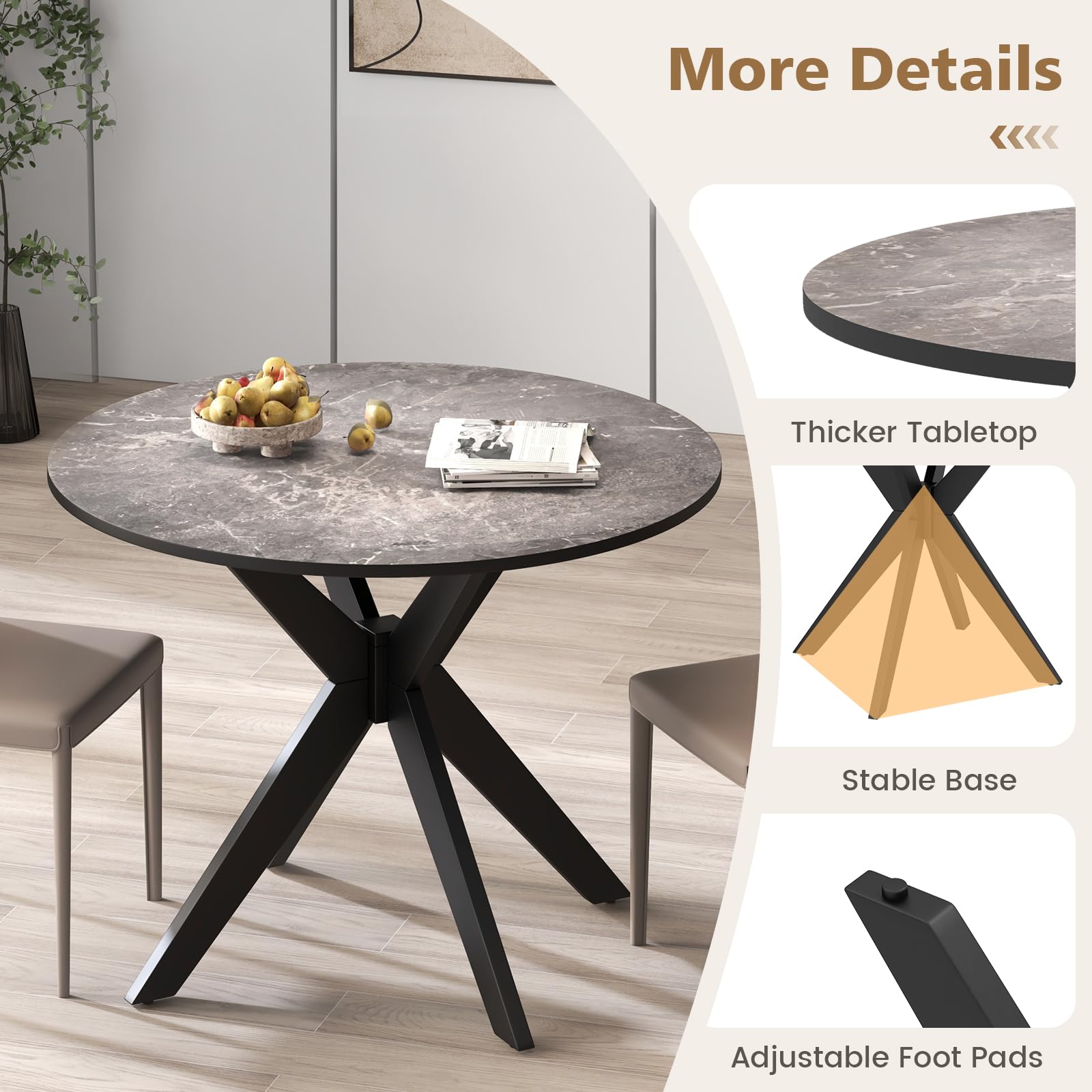 Giantex 36 Inch Round Wooden Dining Table - Farmhouse Kitchen Table with Intersecting Pedestal Base & Solid Wood Legs - Vintage Coffee Table for Small Spaces in Black - Perfect for Dining Rooms, Kitchens, and Cozy Apartments
