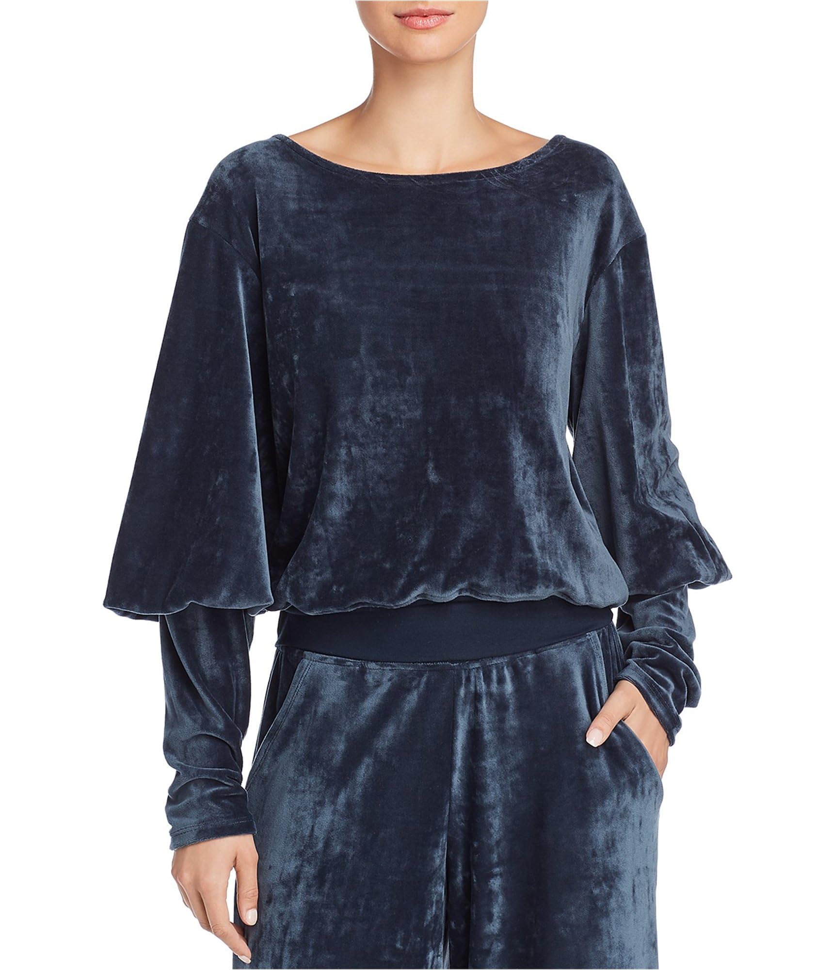 Joie Women's Lyndell Velour Balloon Sleeve Sweatshirt - Soft Petrol Blue Pullover for Casual Wear & Loungewear | Small Size Cozy Fall Winter Fashion Top