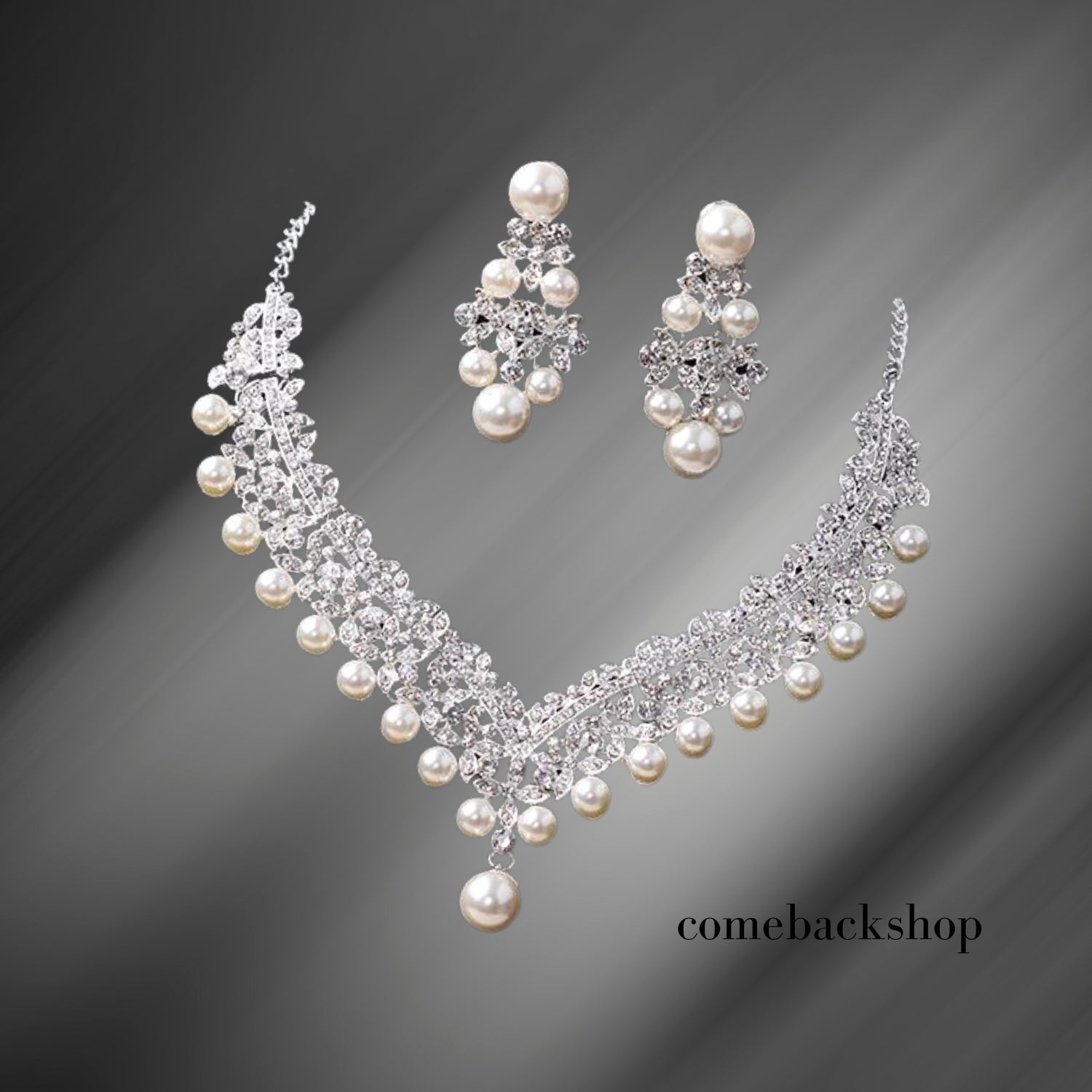 Elegant Crystal Pearl Floral Necklace and Dangle Earrings Set - Wedding, Bridal Jewelry, Birthday Gift for Women - Perfect for Bridal Shower, Anniversary, and Special Occasions