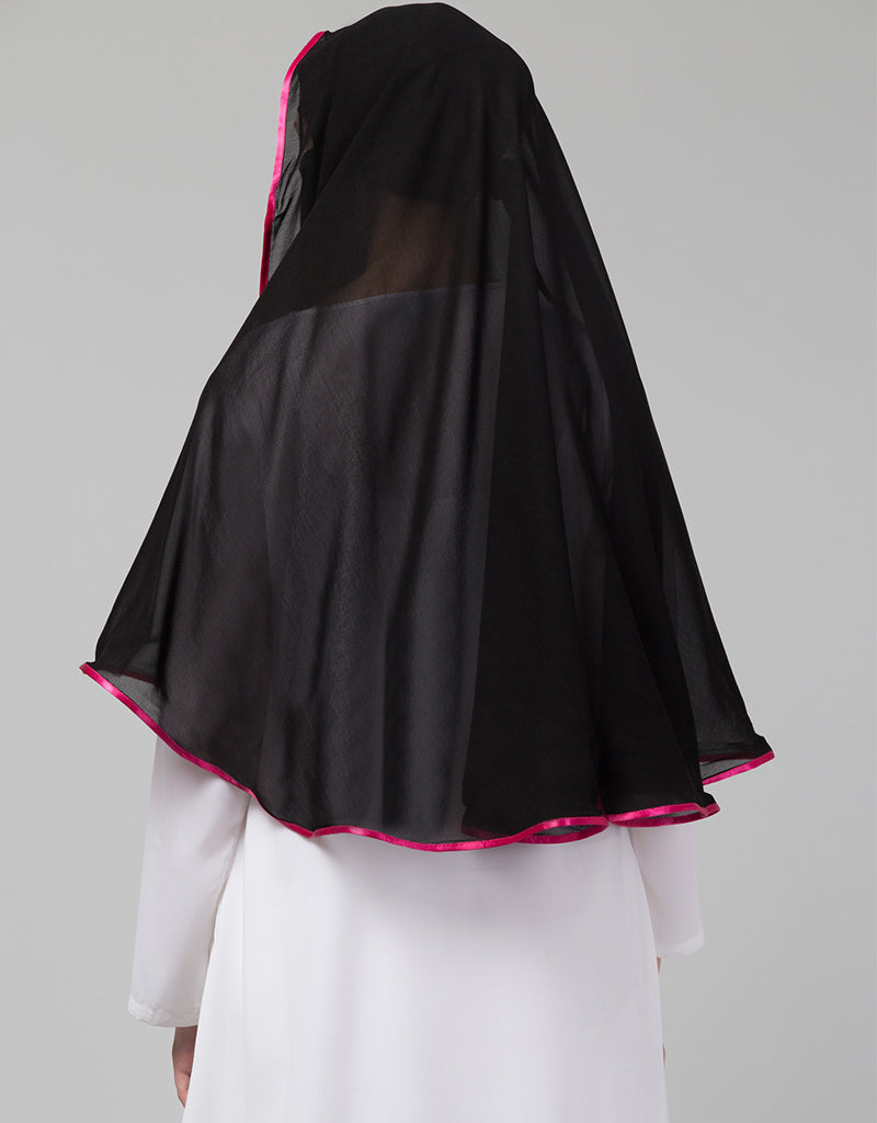 Black and Pink Polyester Georgette Hijab Scarf - Lightweight Muslim Head Cover for Women - Perfect for Daily Wear, Prayer, and Special Occasions