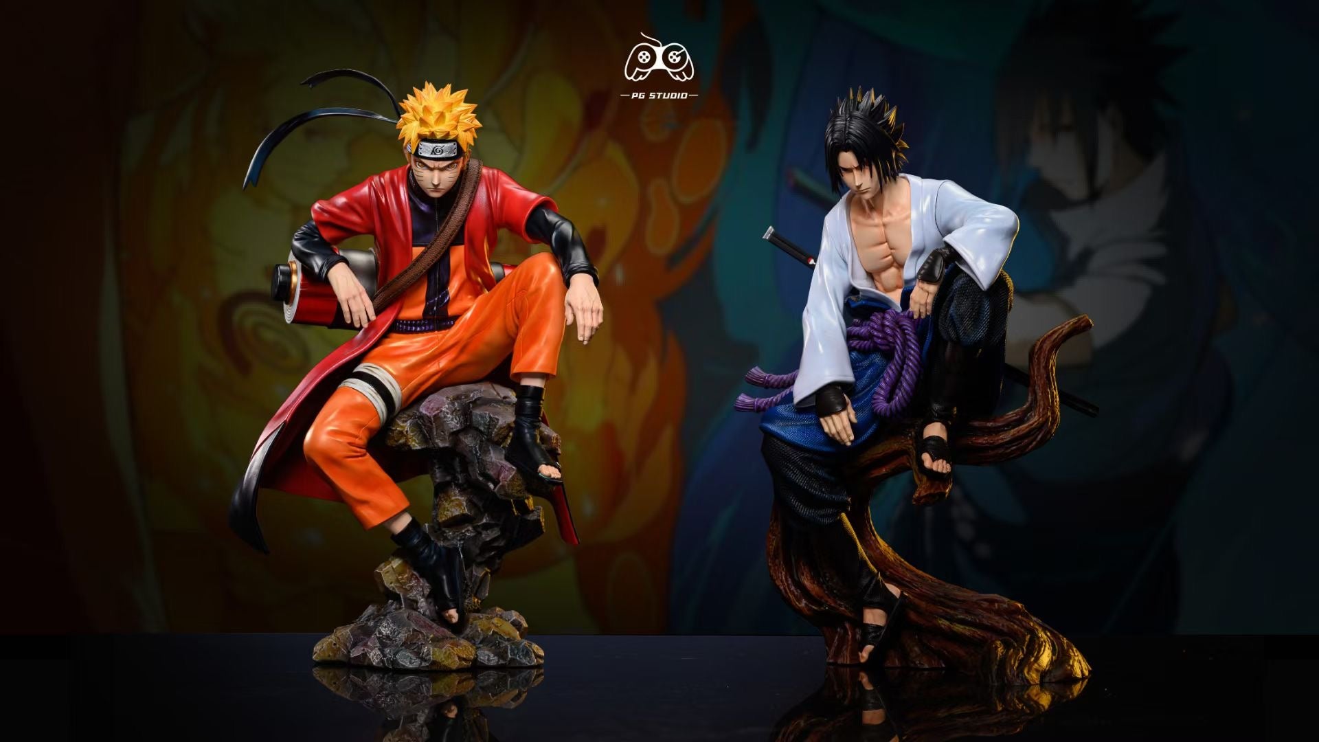 PG Studio Naruto & Sasuke Sitting Pose Anime Figures - Collectible Japanese Manga Character Statues for Home Decor, Office Display, and Anime Fan Gifts